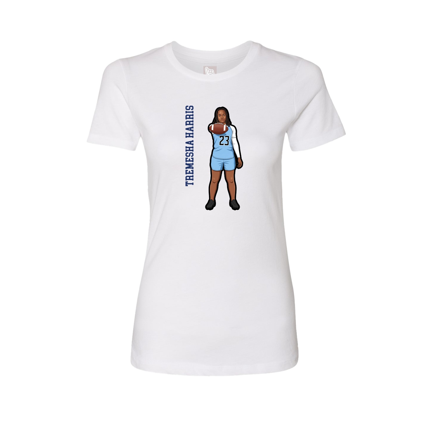 Womens Tee — Name Vertical in White