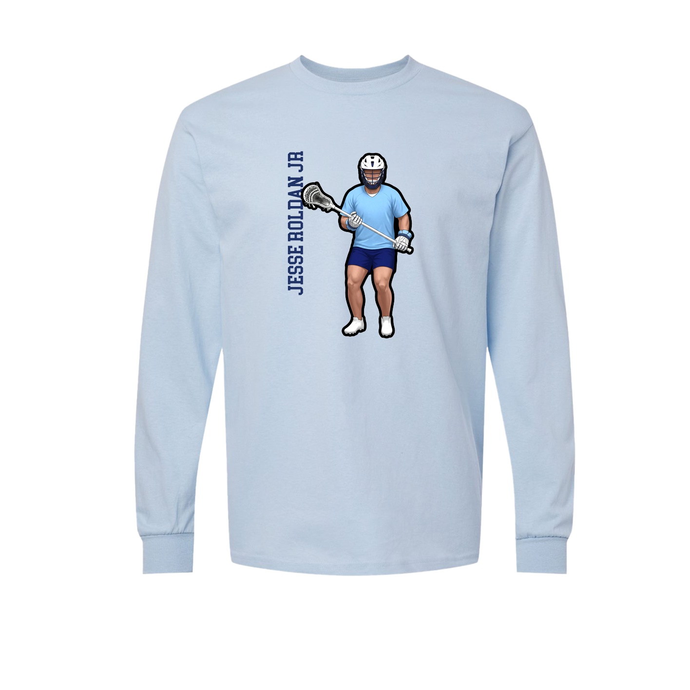 Long Sleeve Tee — Name Vertical in Light Blue