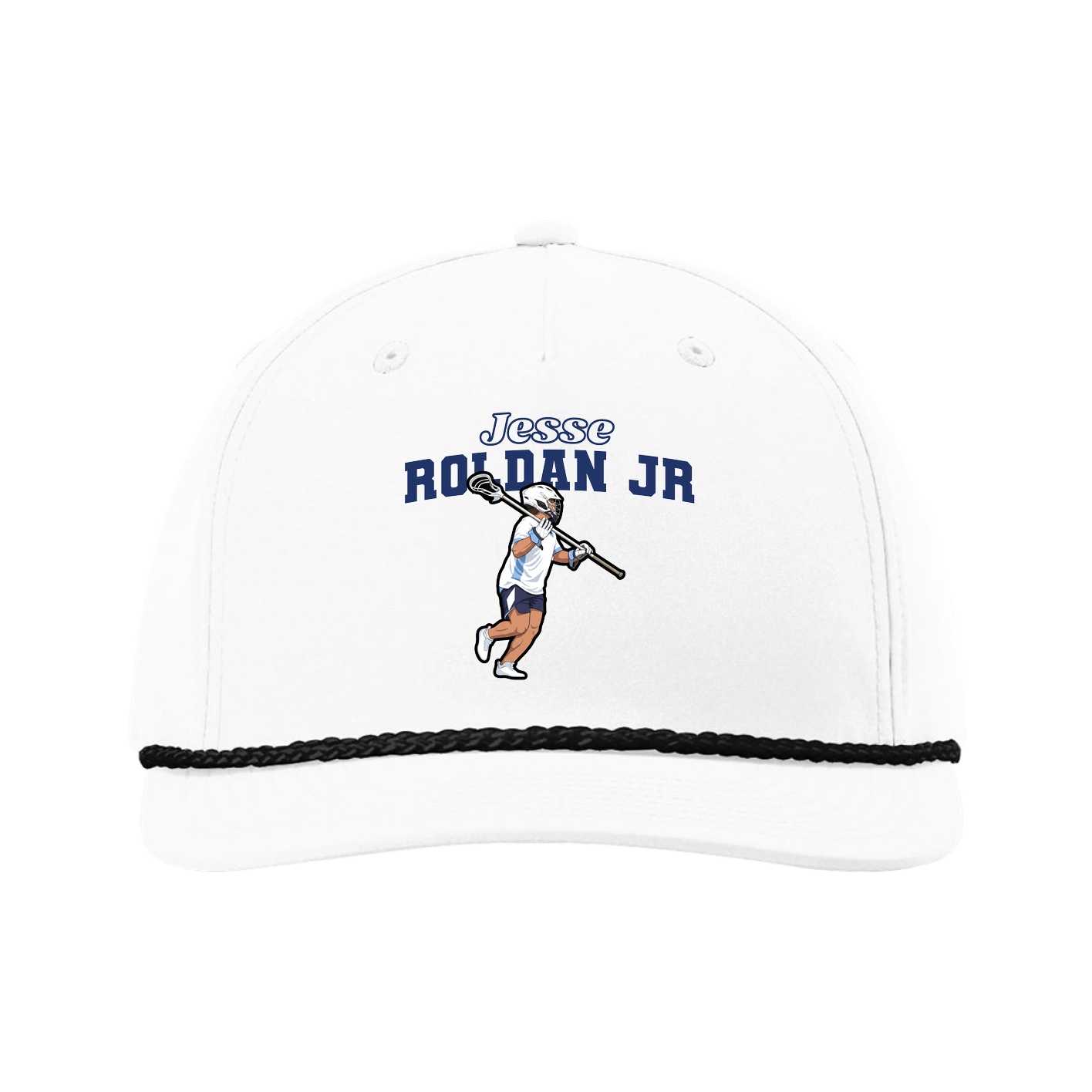 Five-Panel Classic Rope Cap — Name Arch in White