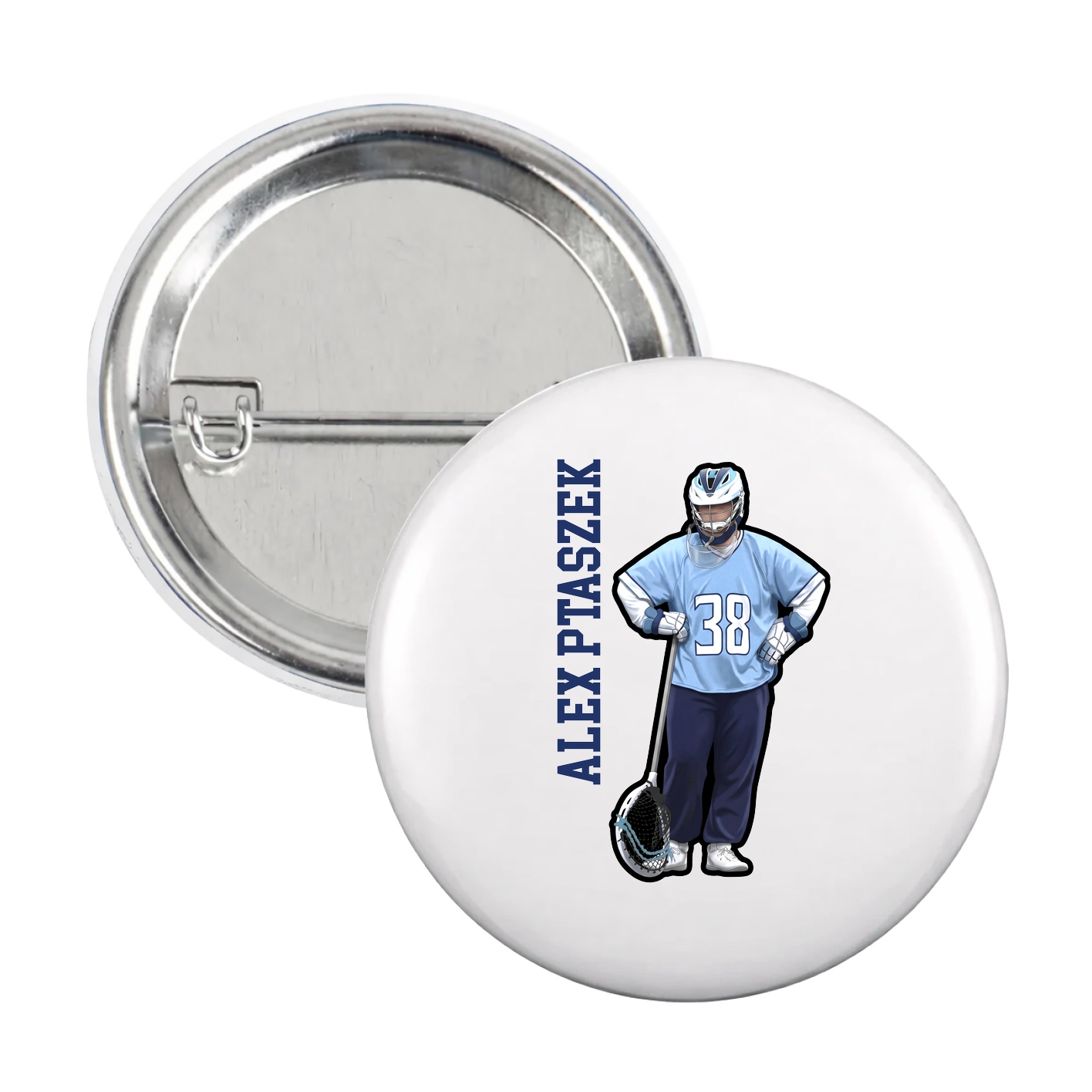 Game Day Button — Name Vertical in White