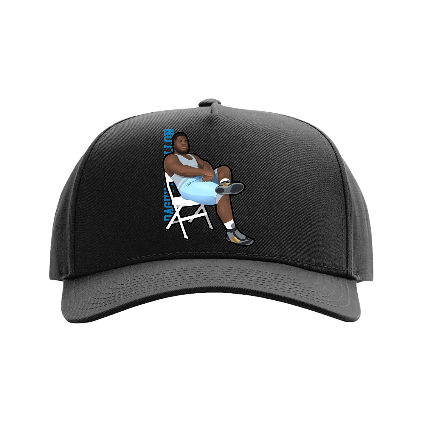 Full Fabric Five-Panel Champ Cap — Name Vertical in Black