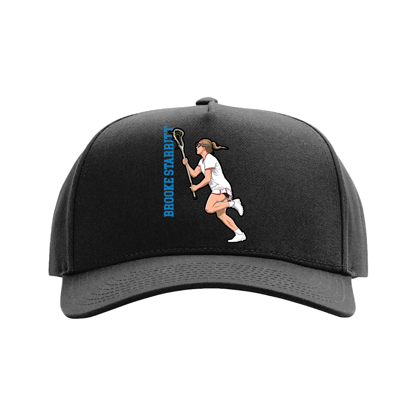 Full Fabric Five-Panel Champ Cap — Name Vertical in Black