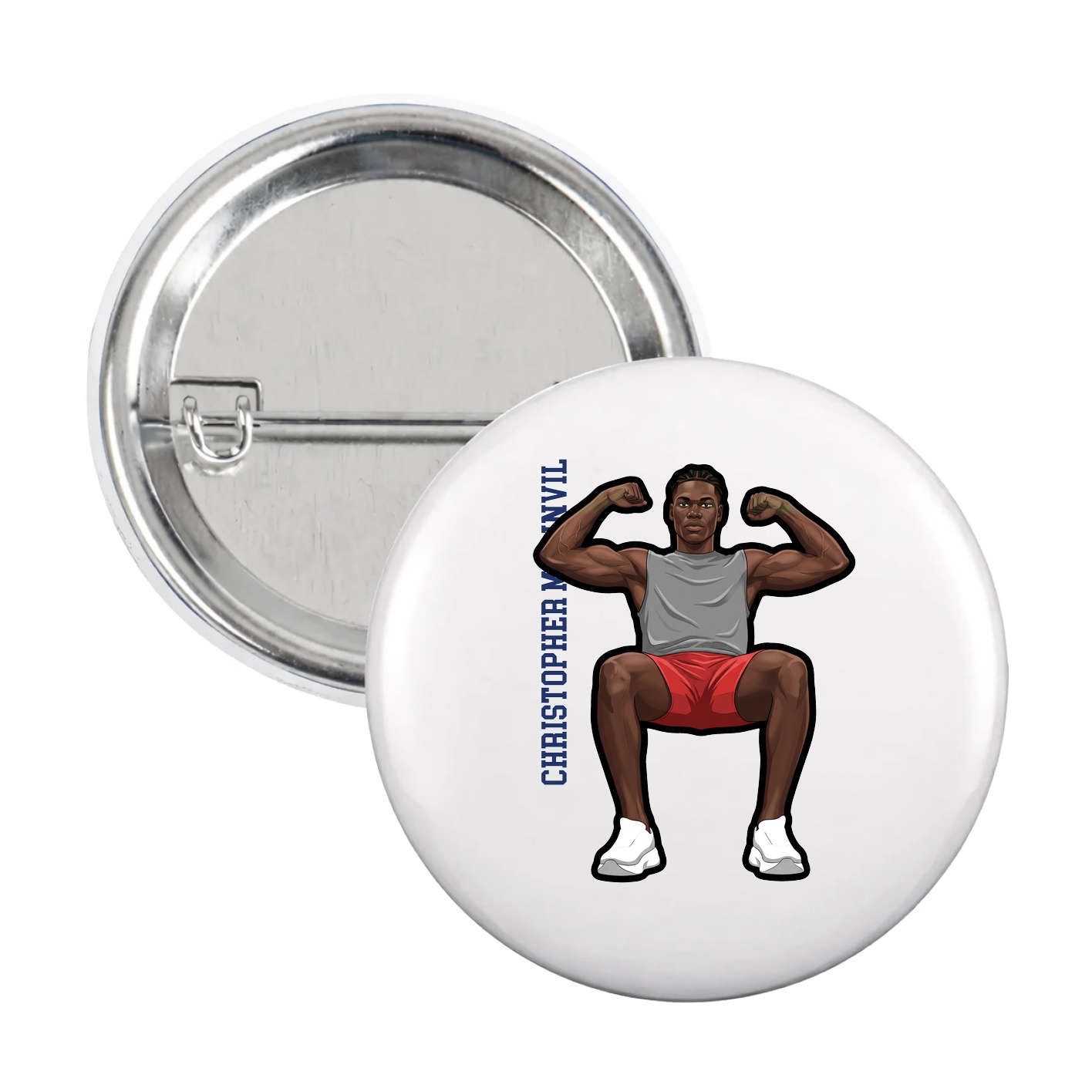 Game Day Button — Name Vertical in White