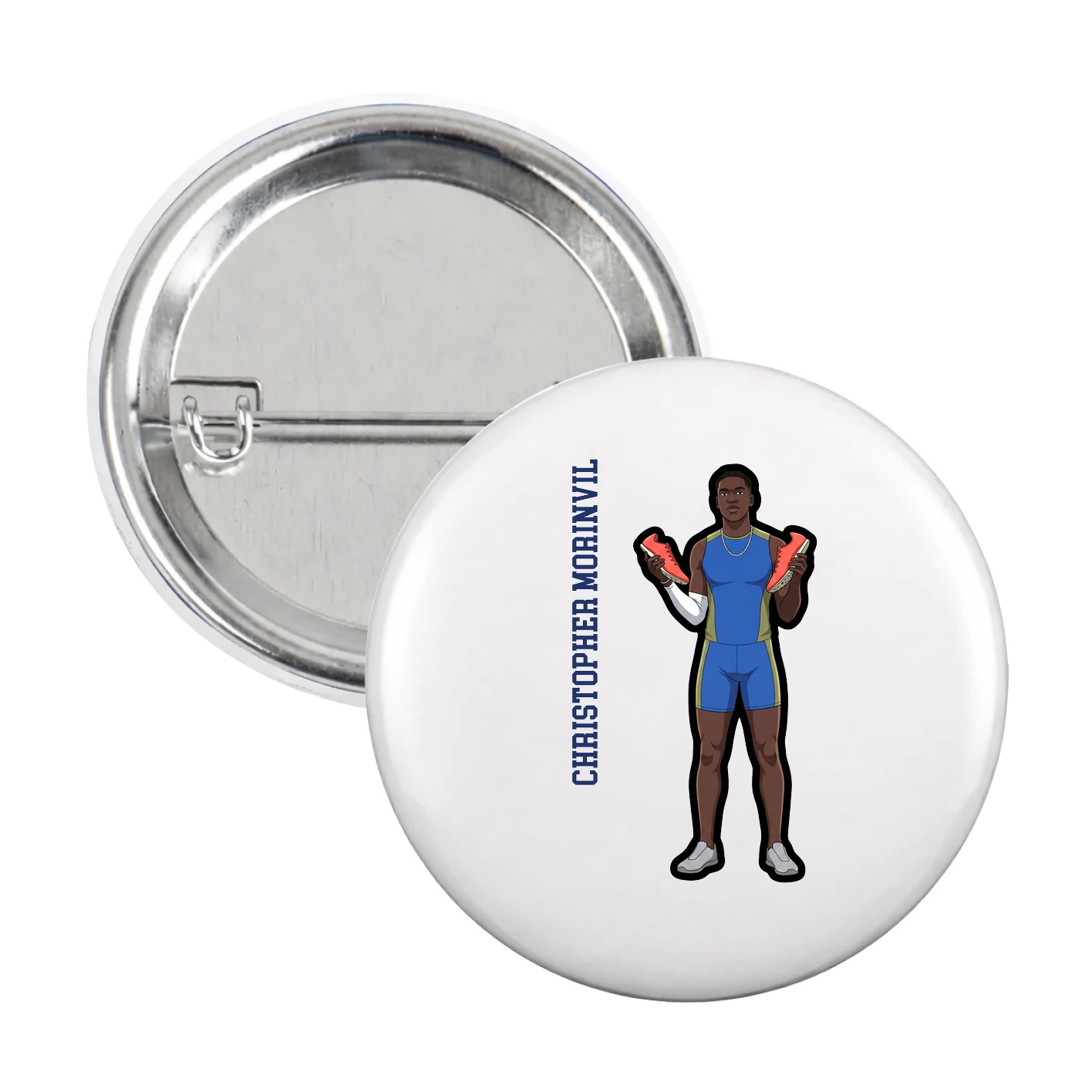 Game Day Button — Name Vertical in White