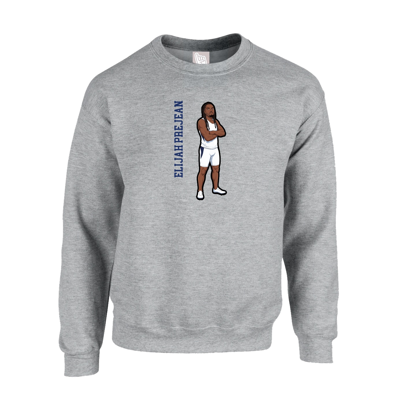 Fleece Crew — Name Vertical in Grey