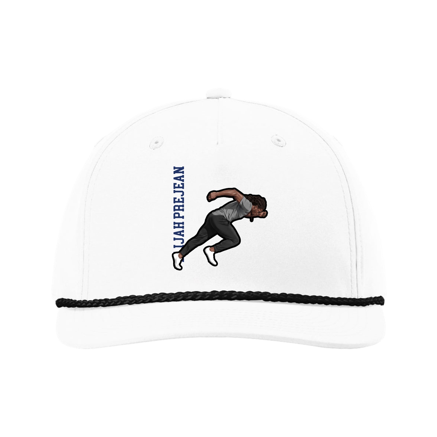 Five-Panel Classic Rope Cap — Name Vertical in White