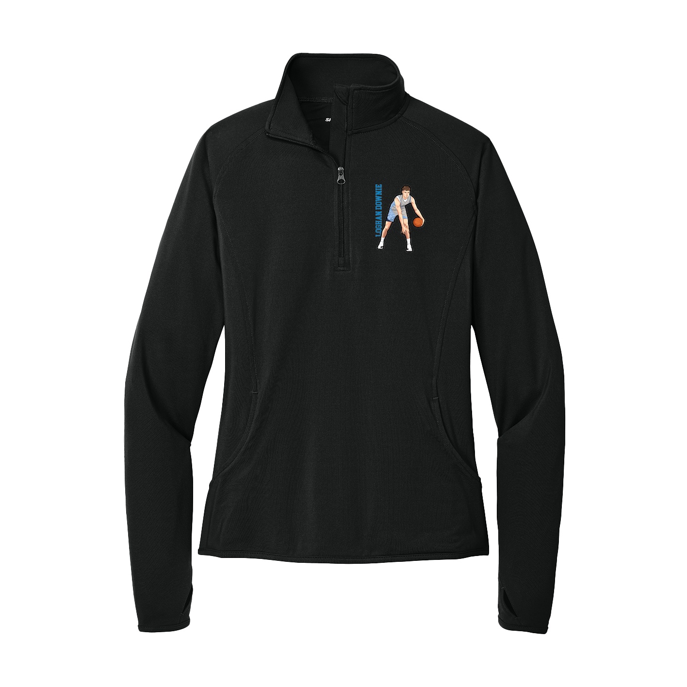 Women's Q-Zip Pullover — Name Vertical in Black