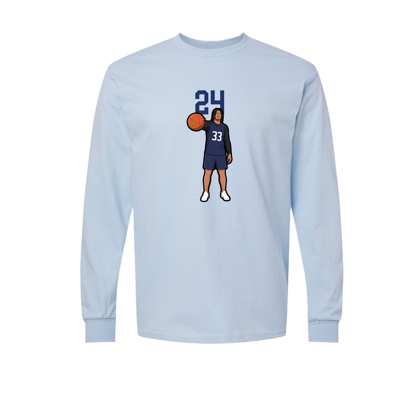 Long Sleeve Tee — Number Top in Light Blue