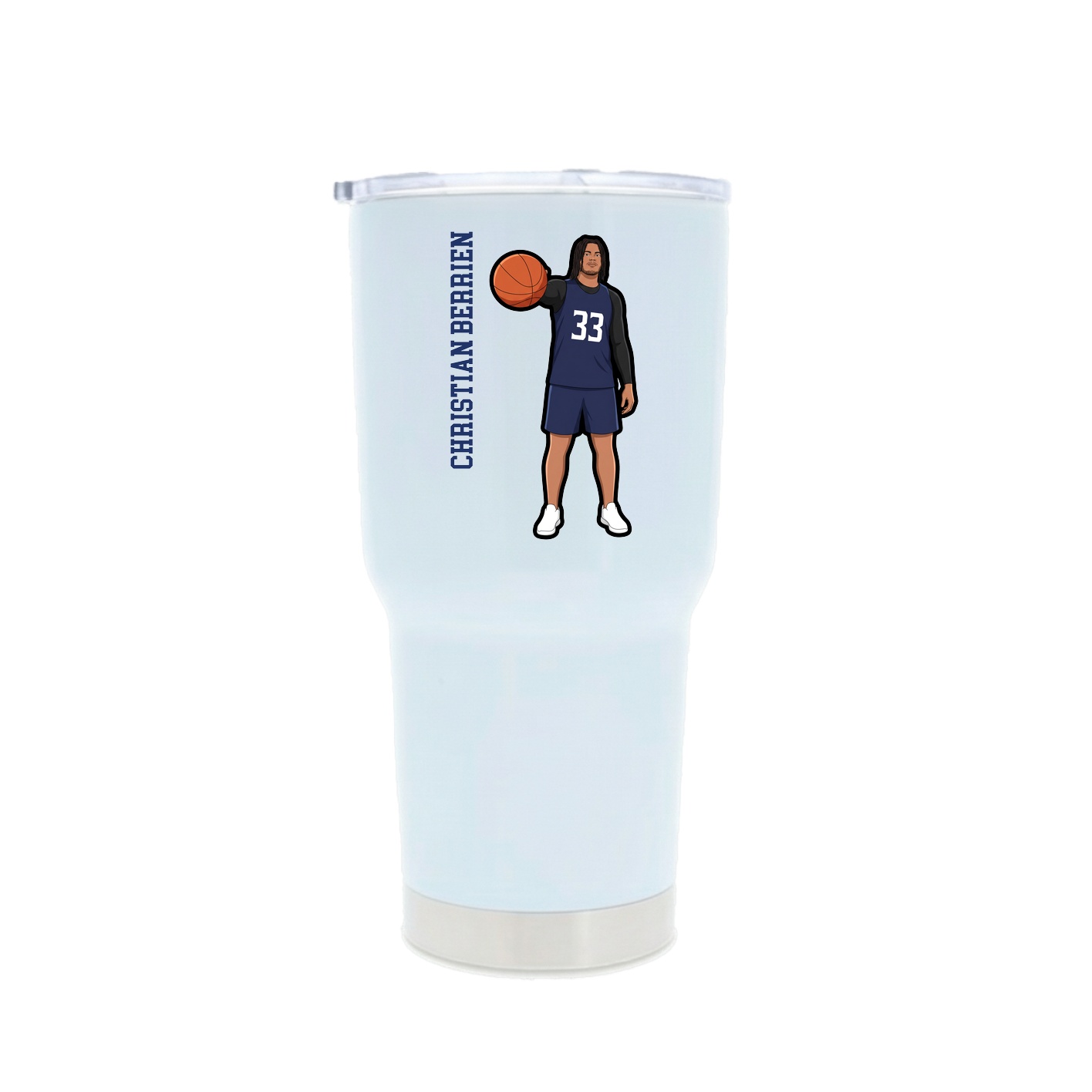 30oz Stainless Steel Tumbler — Name Vertical in White