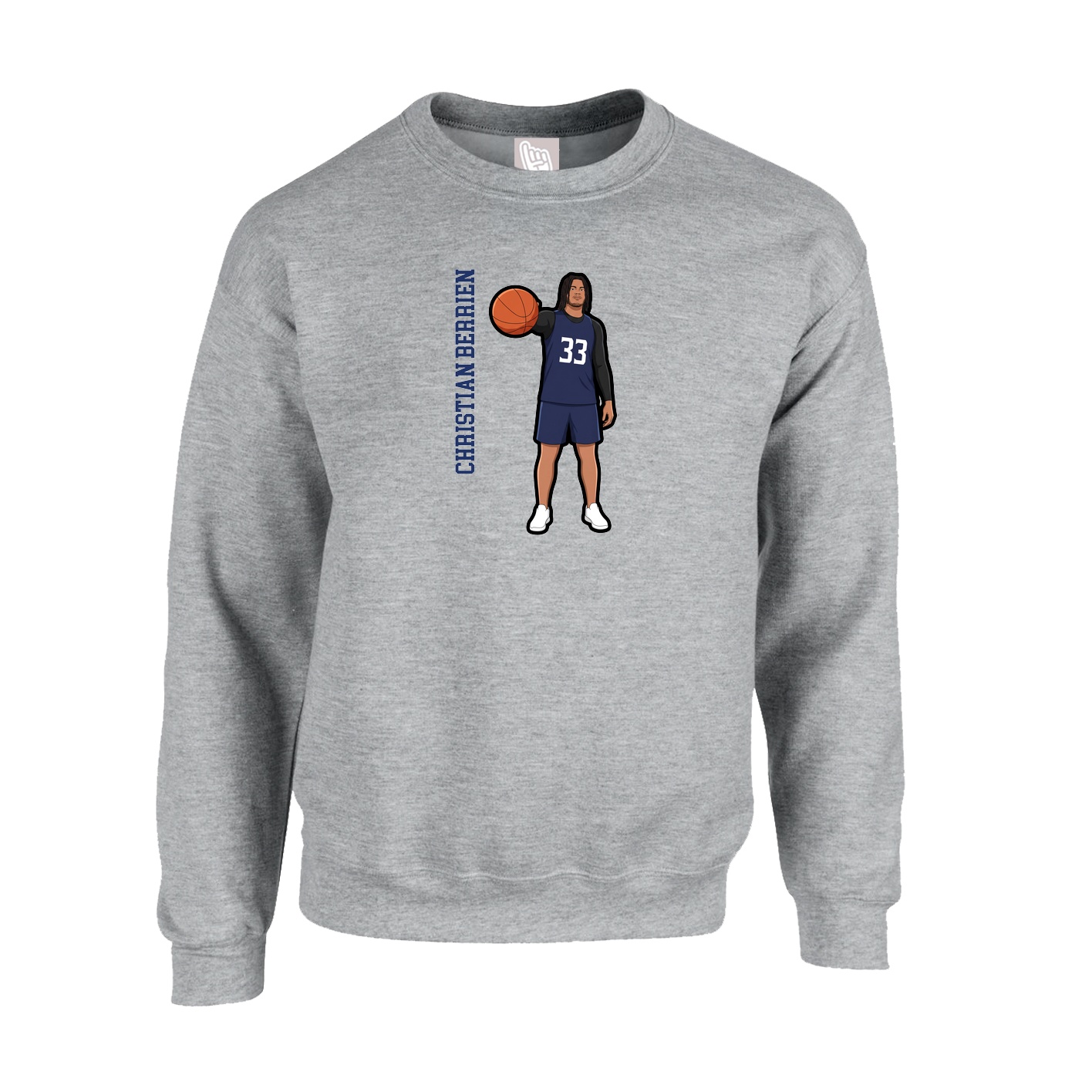 Fleece Crew — Name Vertical in Grey