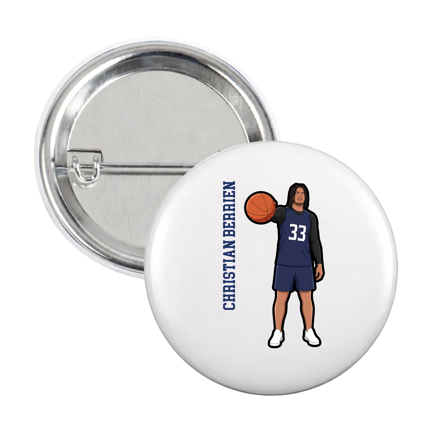 Game Day Button — Name Vertical in White