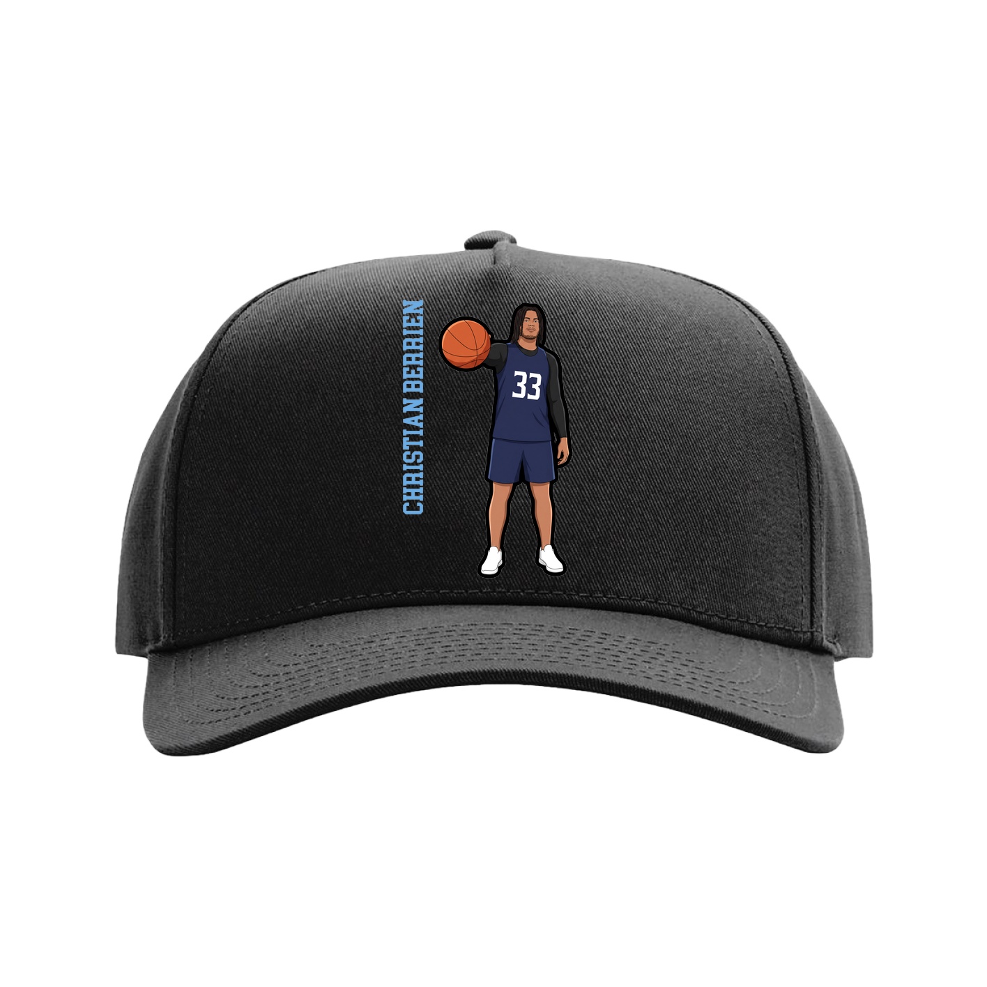 Full Fabric Five-Panel Champ Cap — Name Vertical in Black