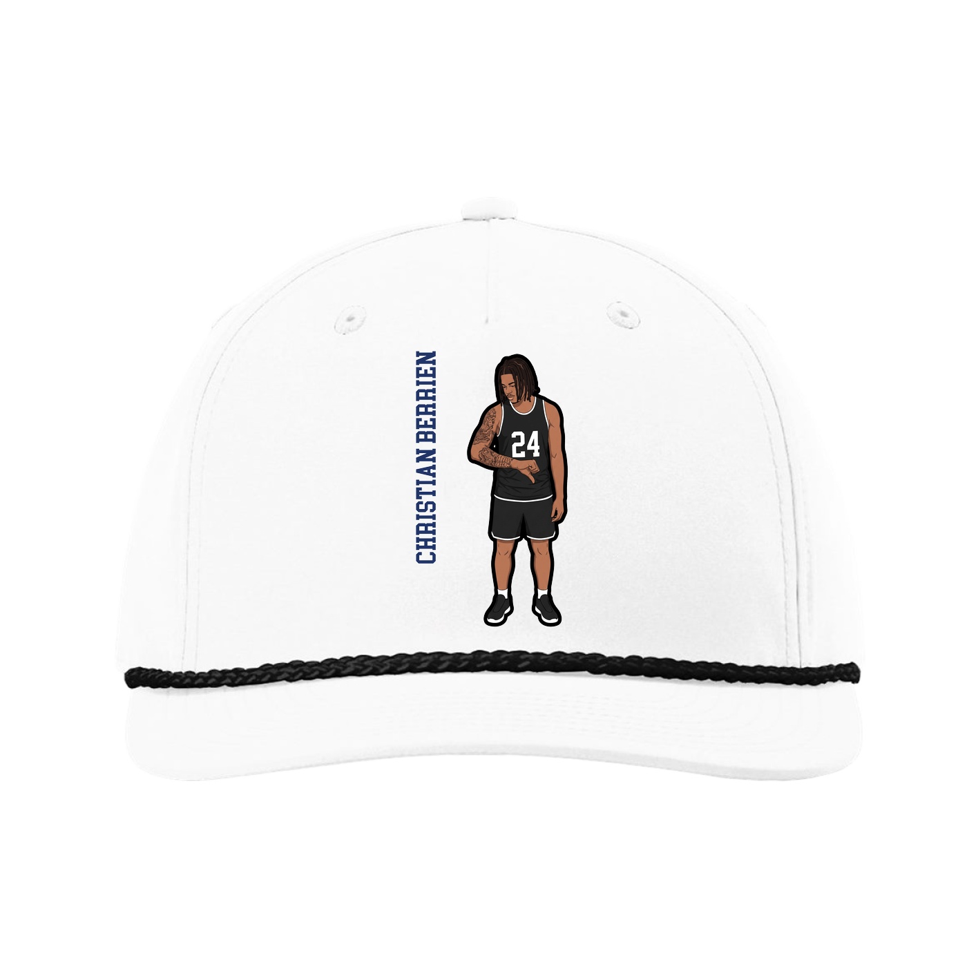 Five-Panel Classic Rope Cap — Name Vertical in White