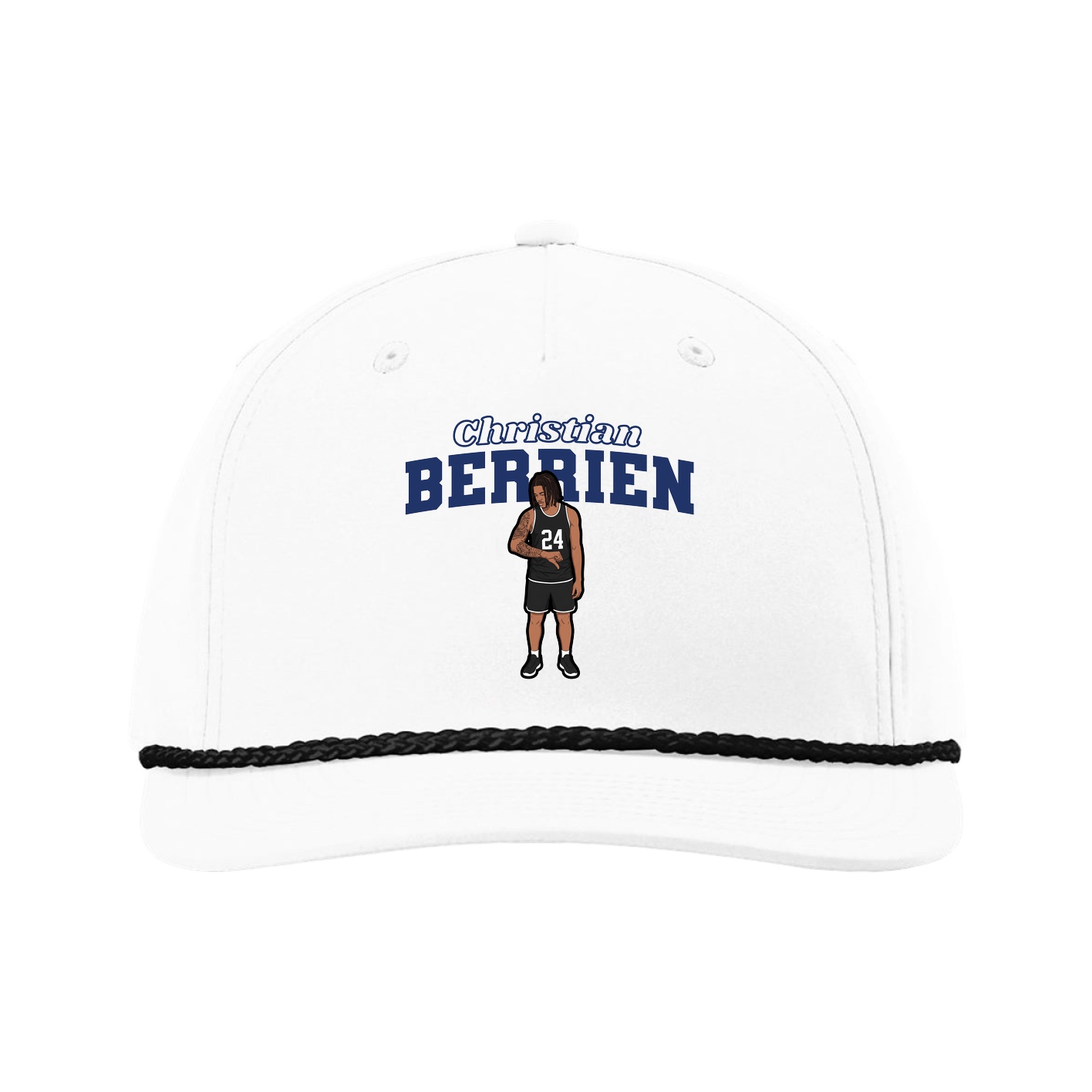 Five-Panel Classic Rope Cap — Name Arch in White