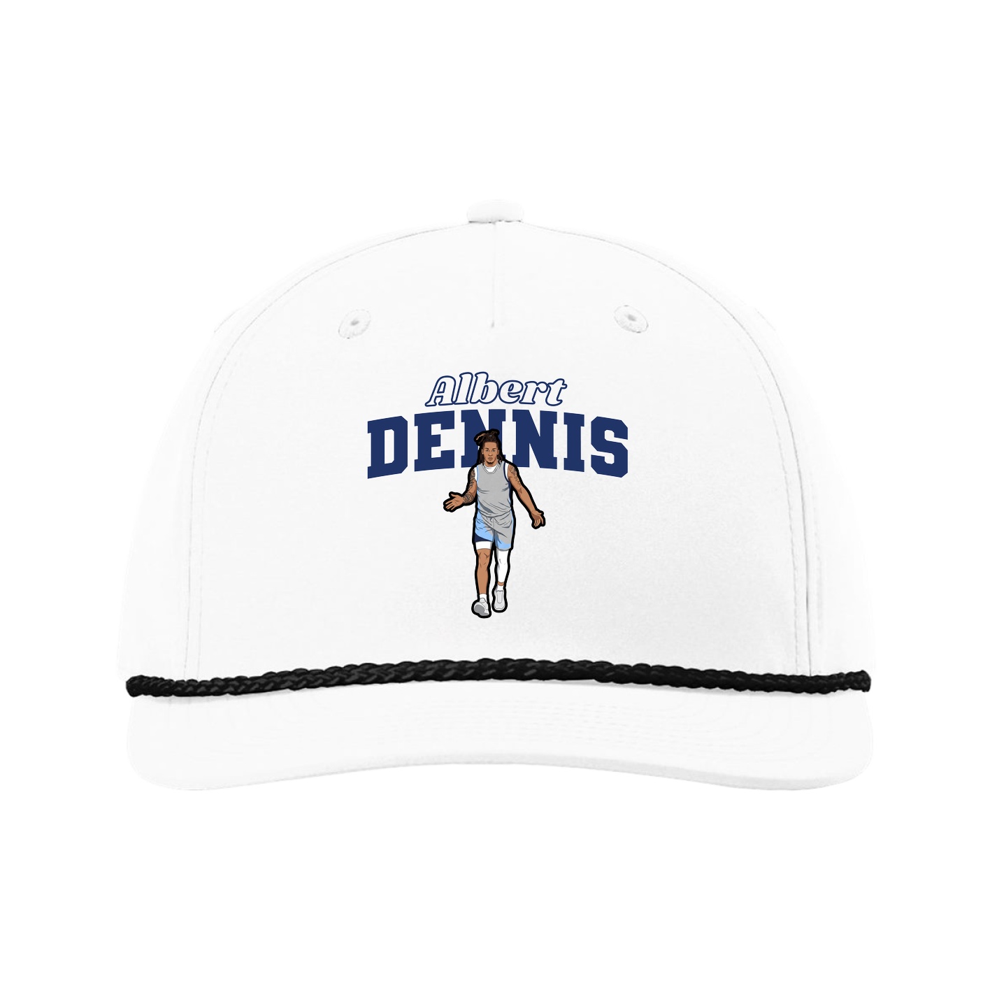 Five-Panel Classic Rope Cap — Name Arch in White