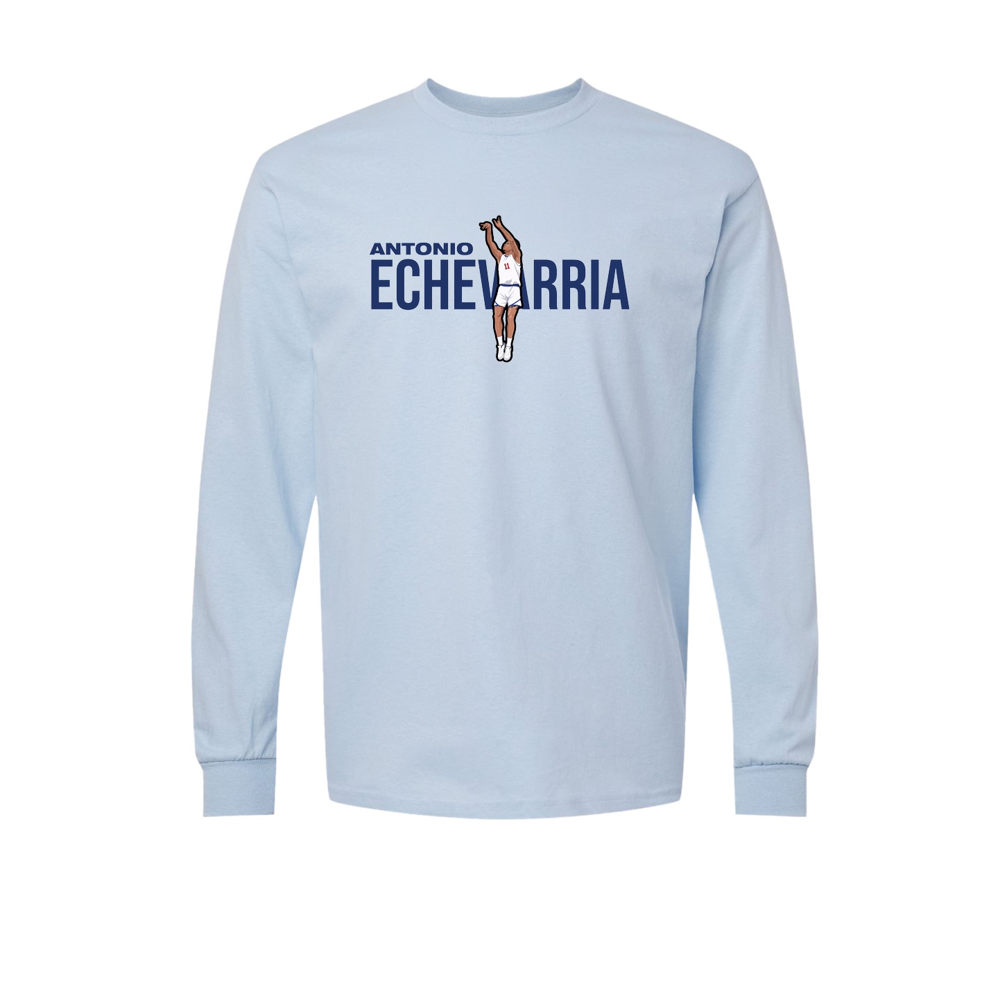 Long Sleeve Tee — Player Name in Light Blue