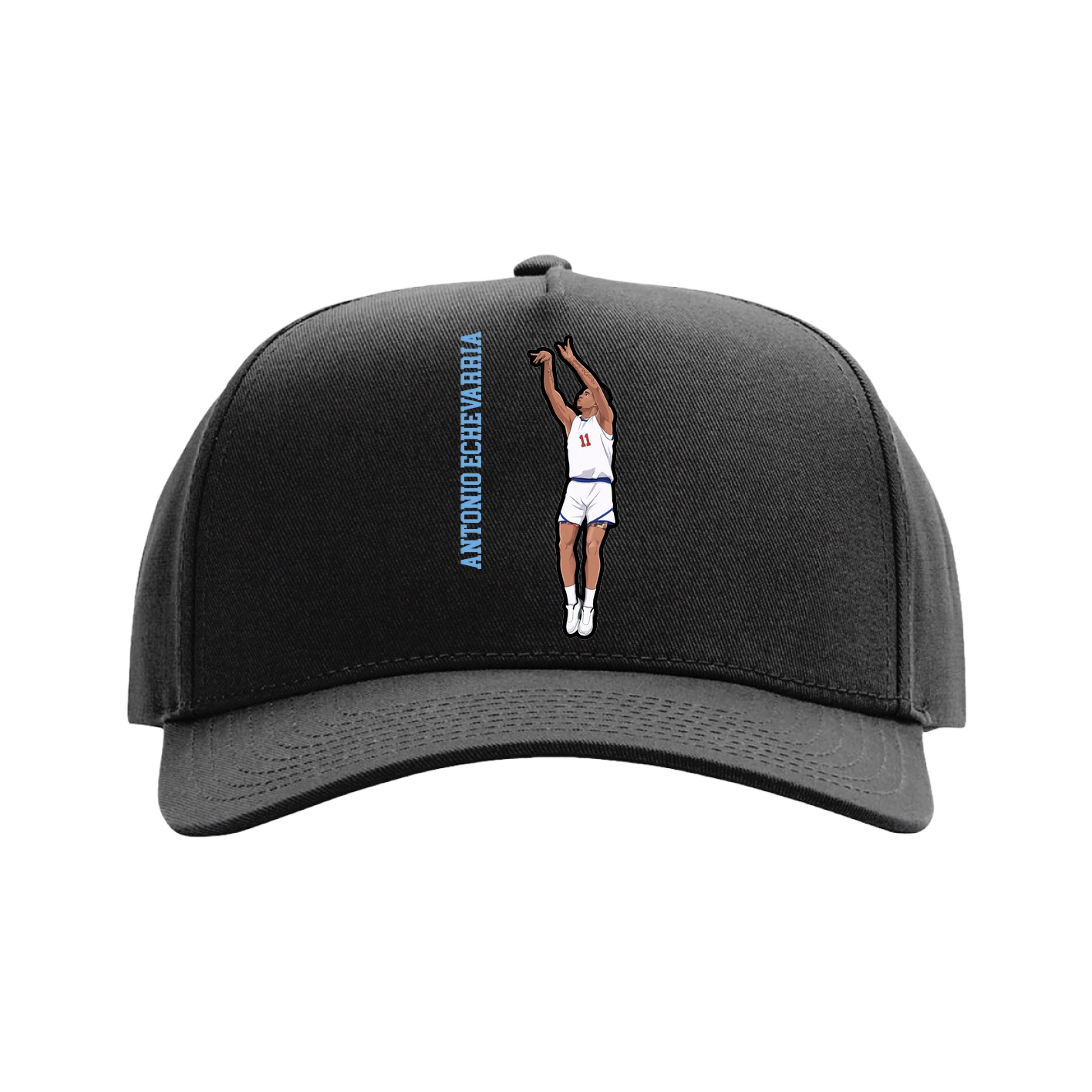 Full Fabric Five-Panel Champ Cap — Name Vertical in Black
