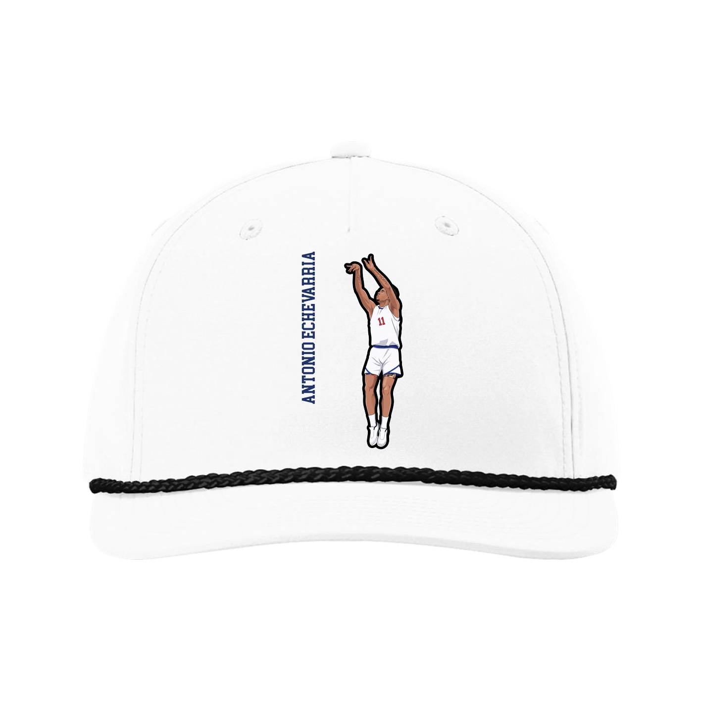 Five-Panel Classic Rope Cap — Name Vertical in White