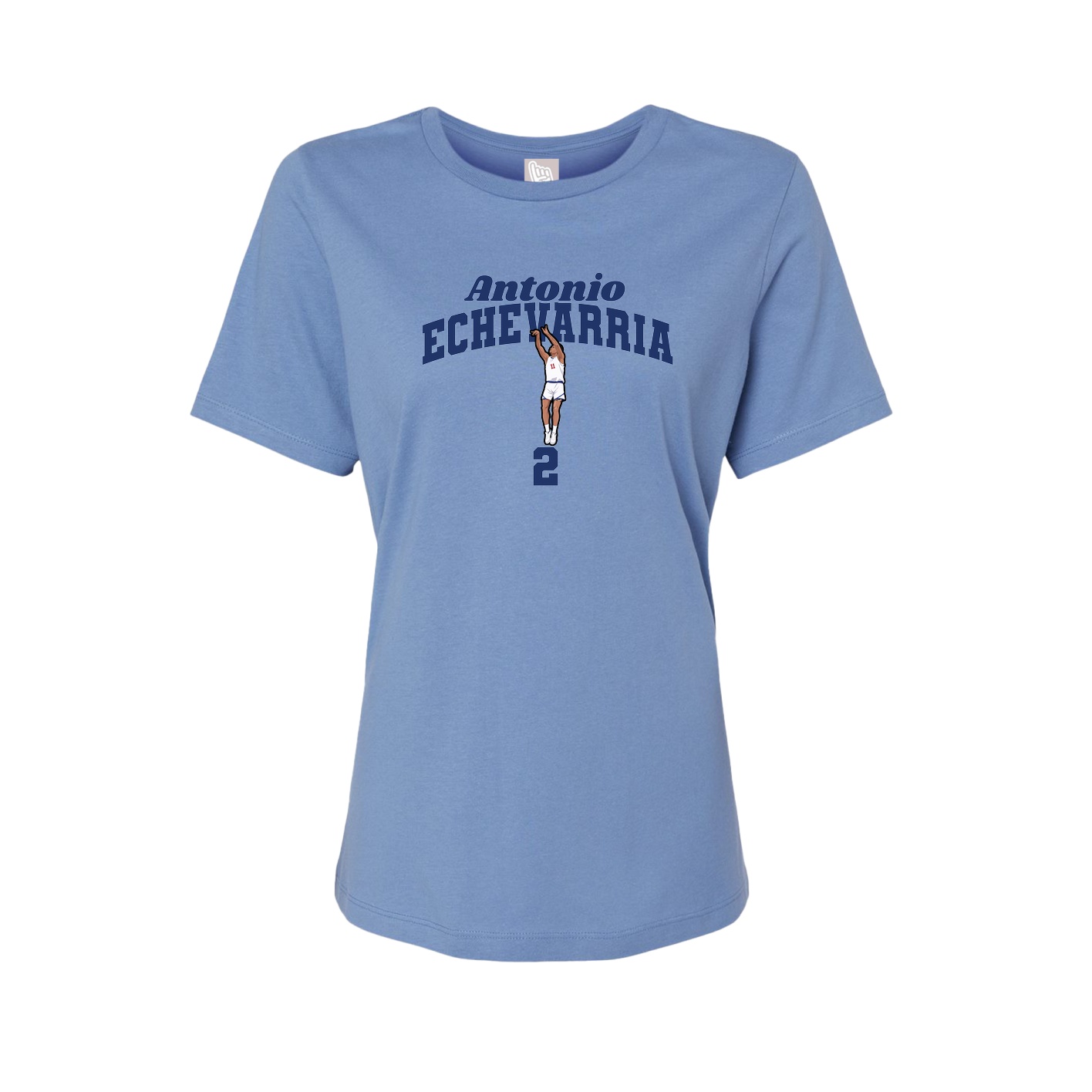 Fitted Women's Tee — Signature Arch in Powder Blue