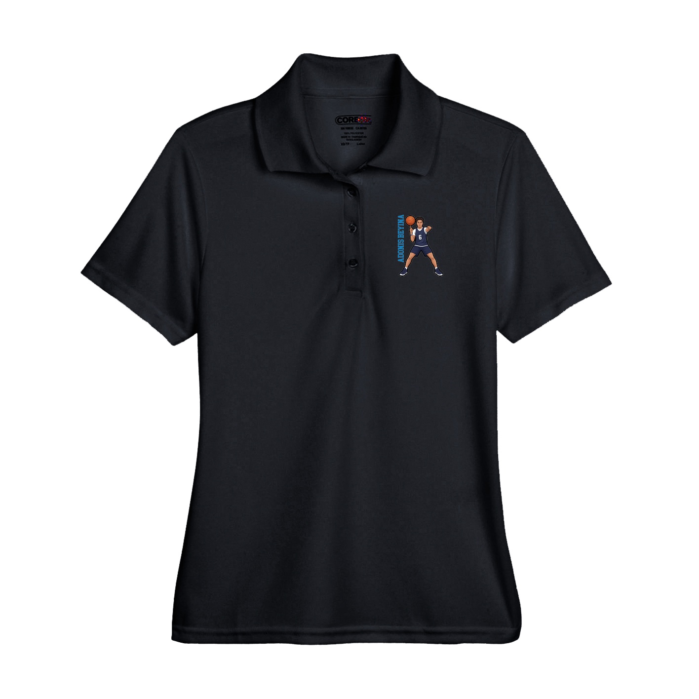 Performance Polo — Name Vertical in Black