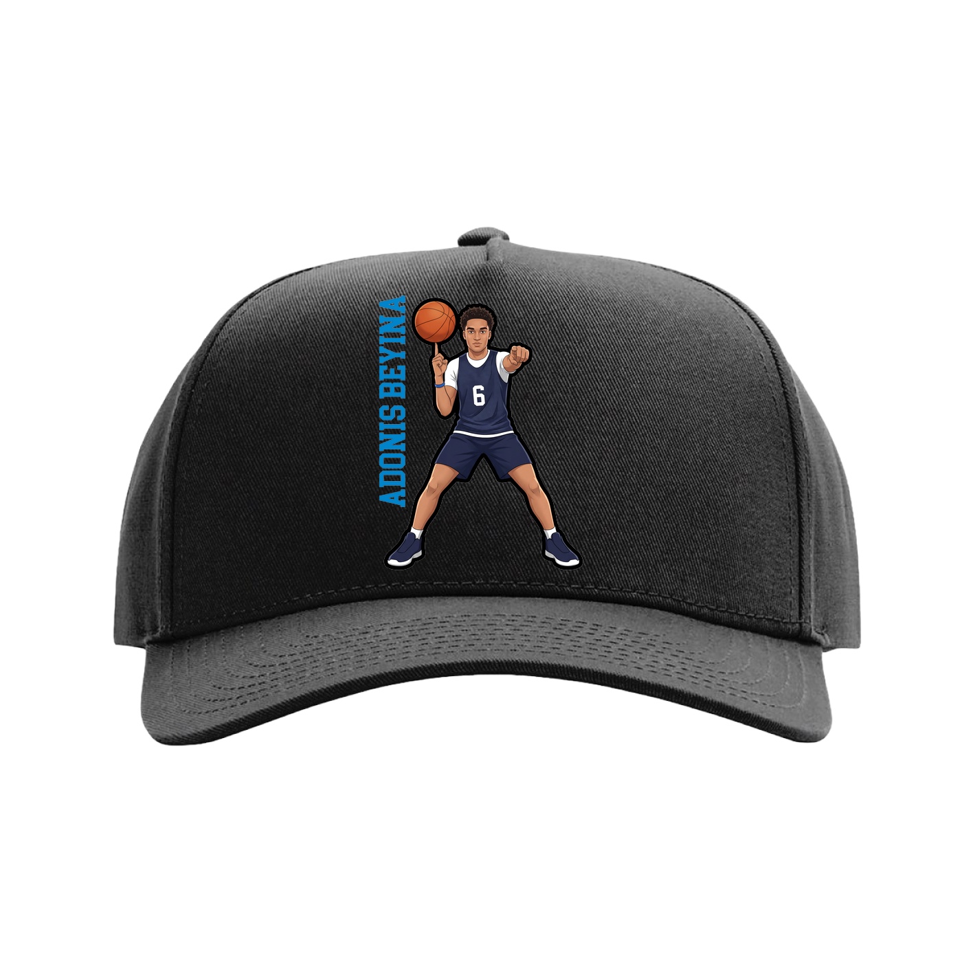 Full Fabric Five-Panel Champ Cap — Name Vertical in Black