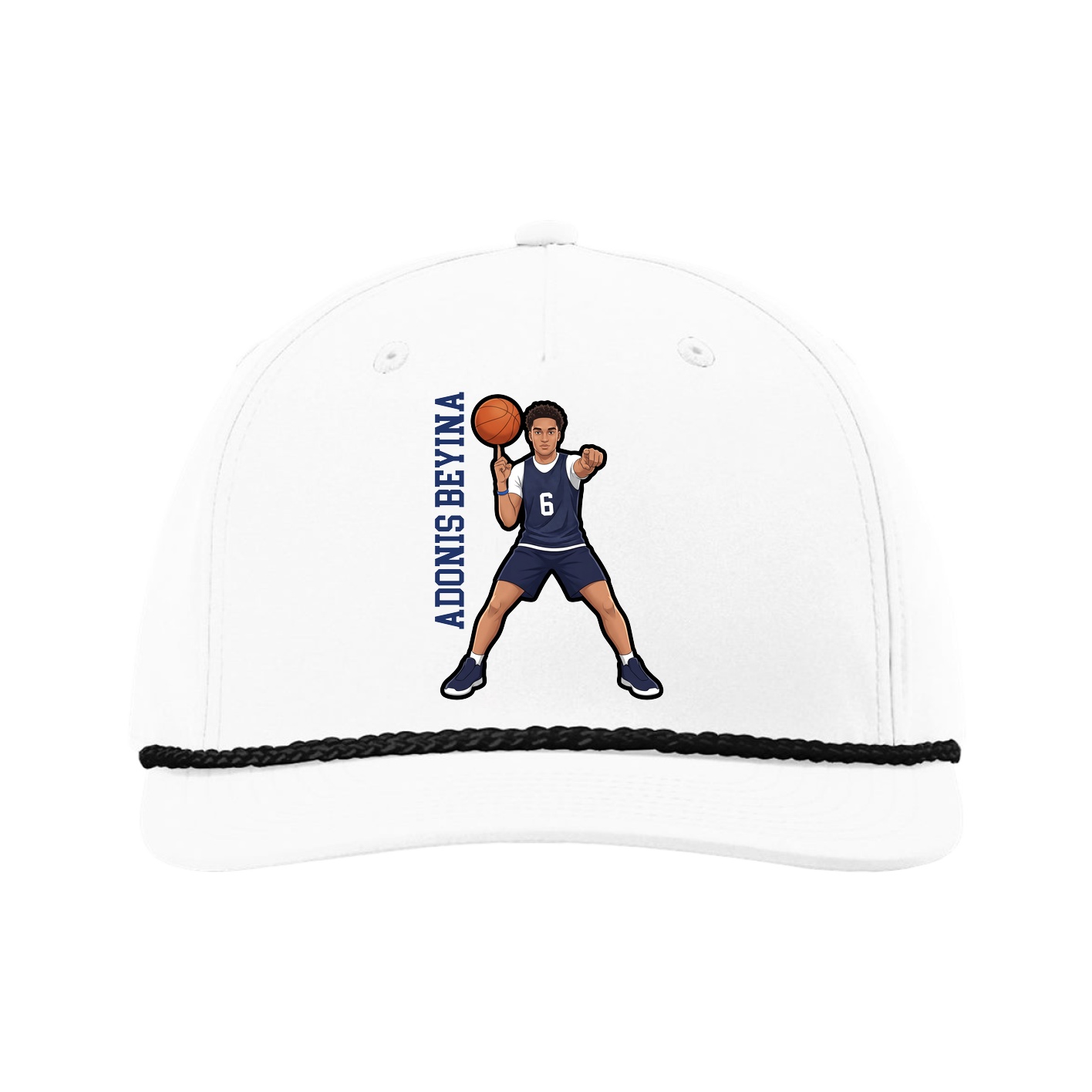 Five-Panel Classic Rope Cap — Name Vertical in White
