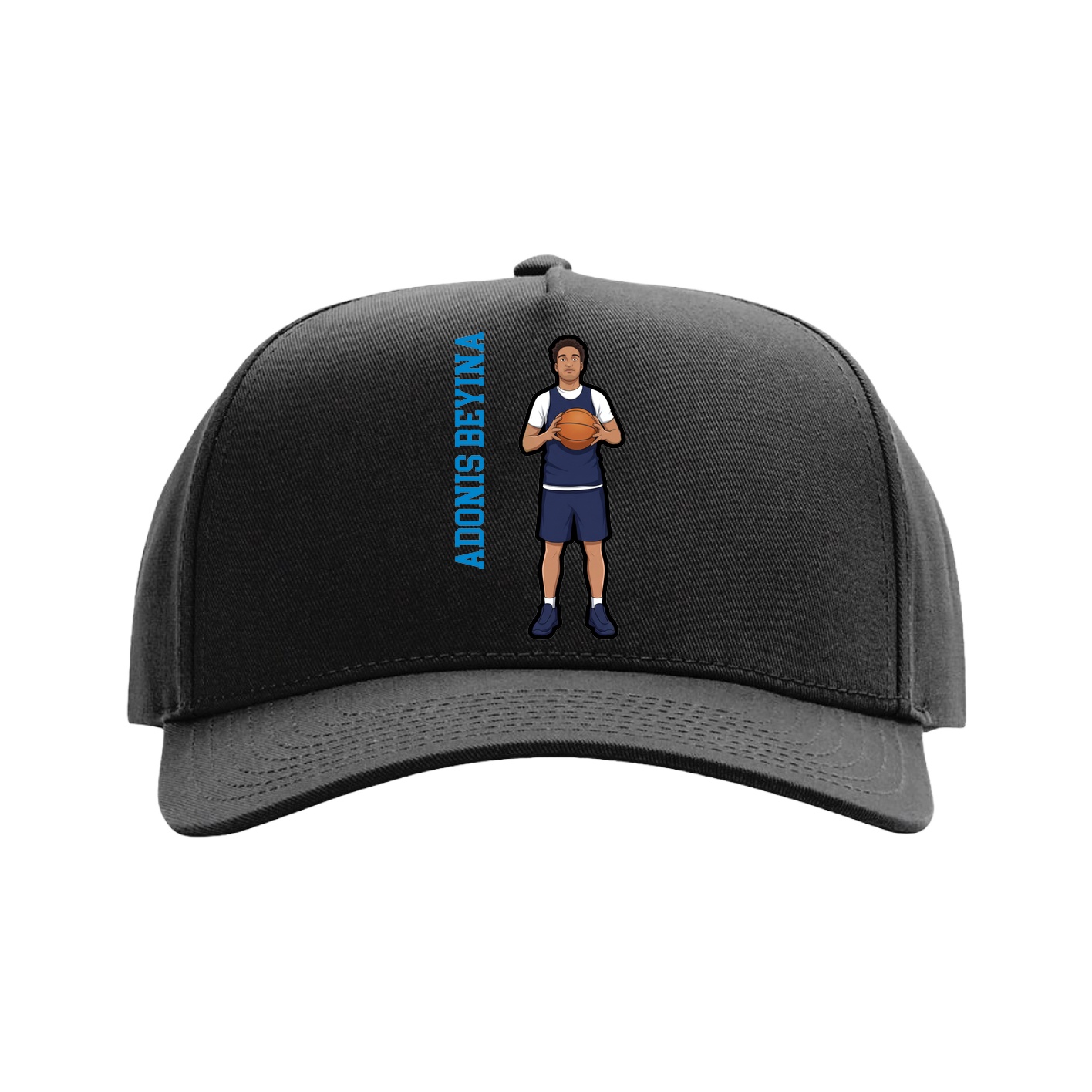Full Fabric Five-Panel Champ Cap — Name Vertical in Black