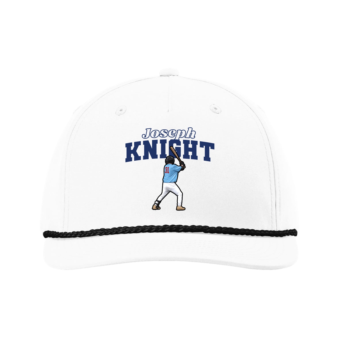 Five-Panel Classic Rope Cap — Name Arch in White