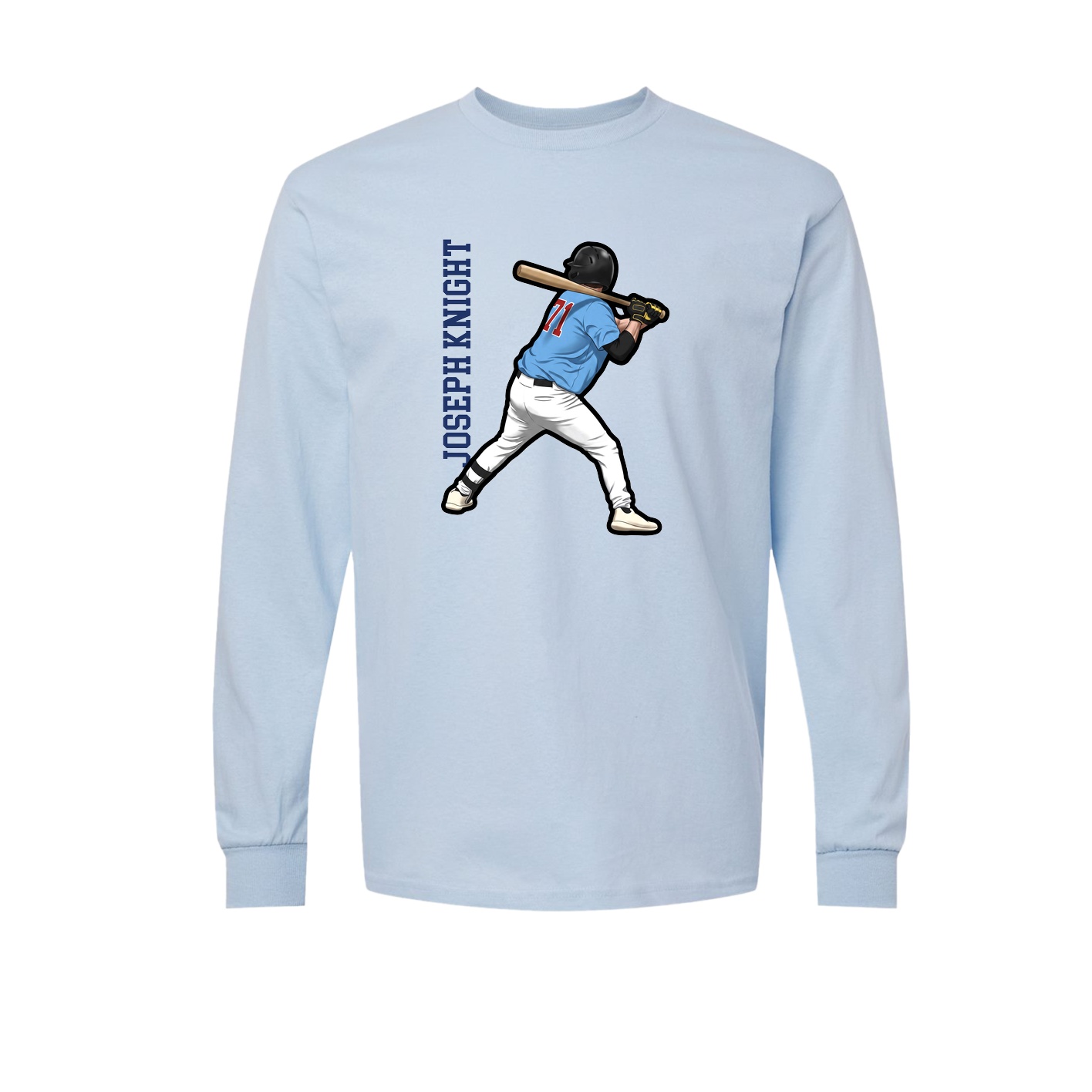 Long Sleeve Tee — Name Vertical in Light Blue