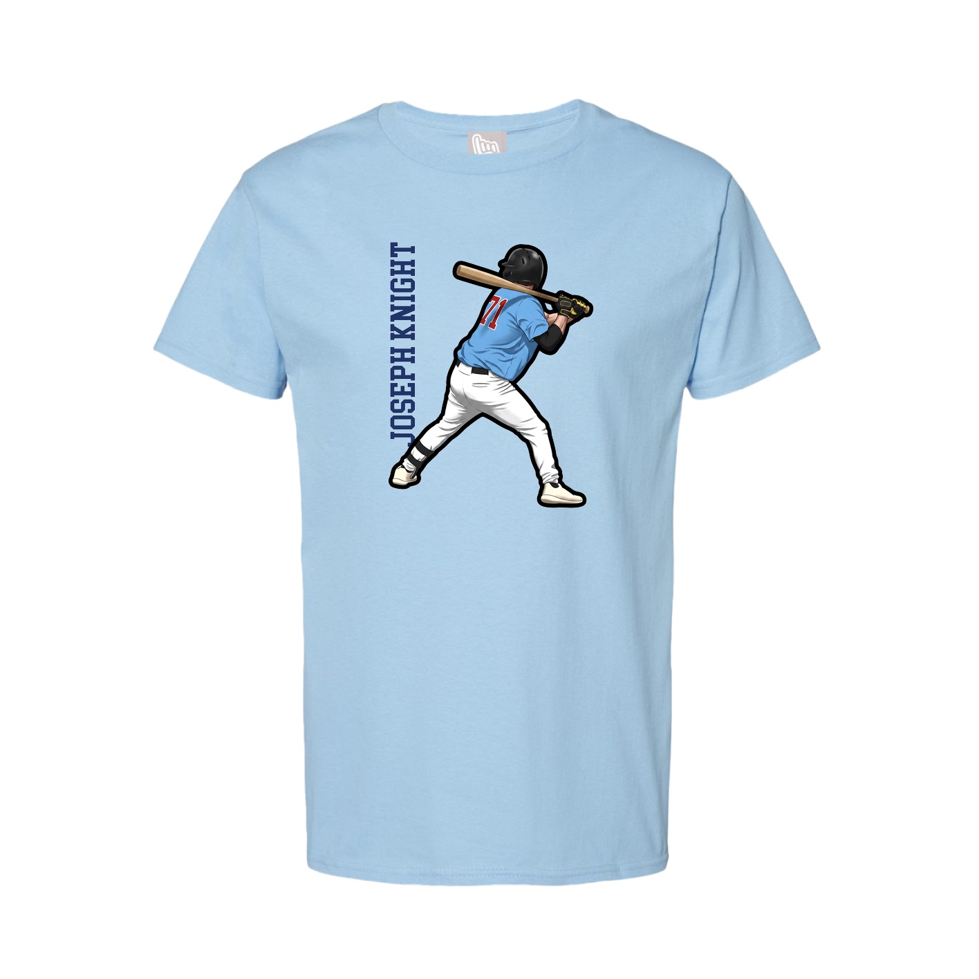 Youth Tee — Name Vertical in Light Blue