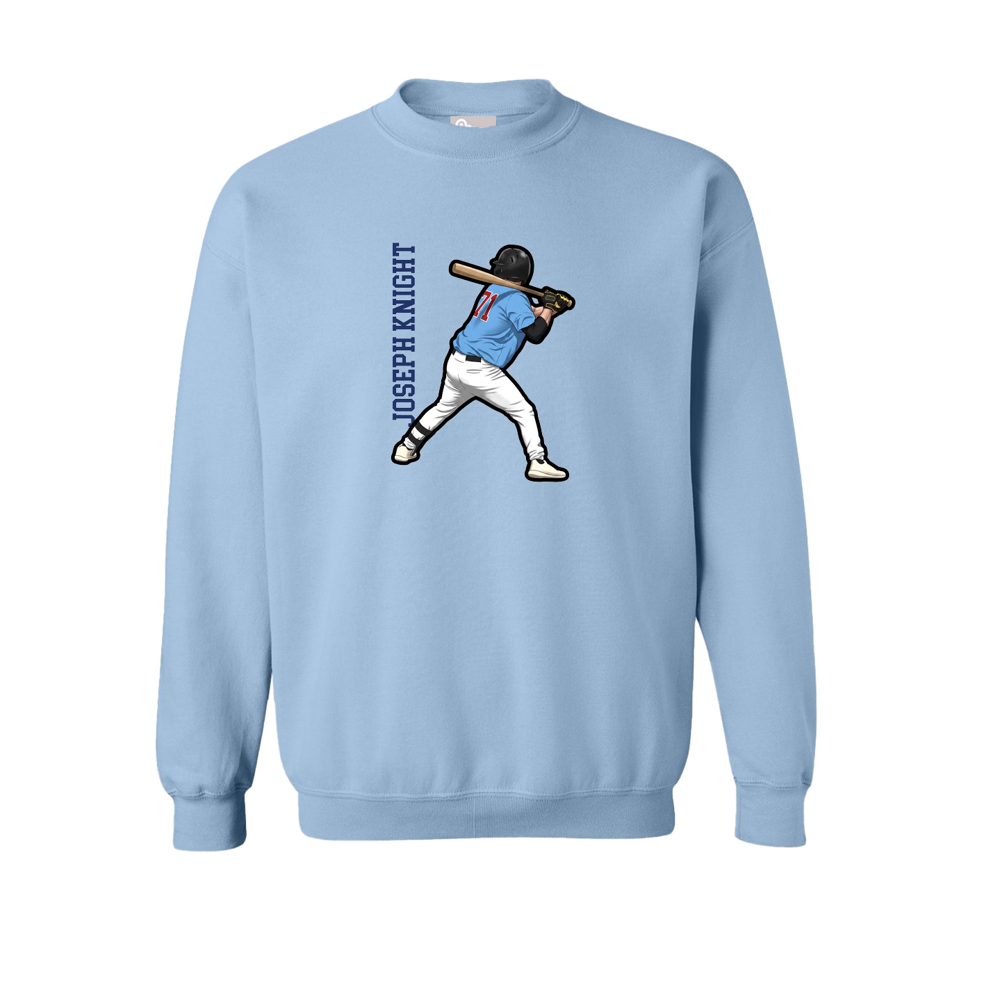 Fleece Crew — Name Vertical in Light Blue