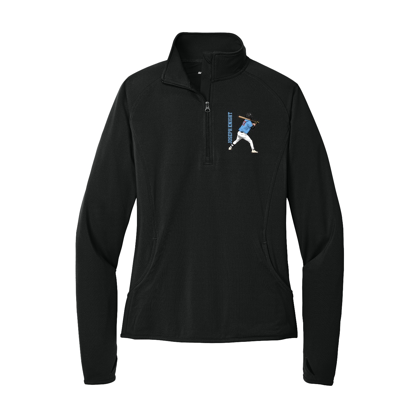 Women's Q-Zip Pullover — Name Vertical in Black