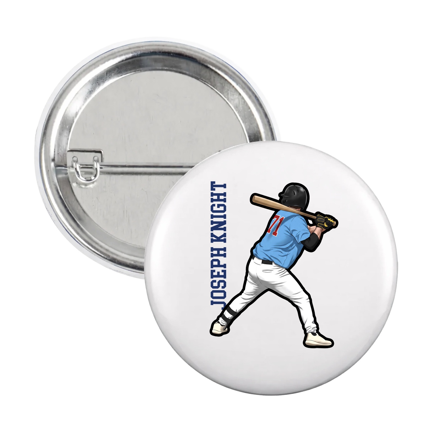 Game Day Button — Name Vertical in White