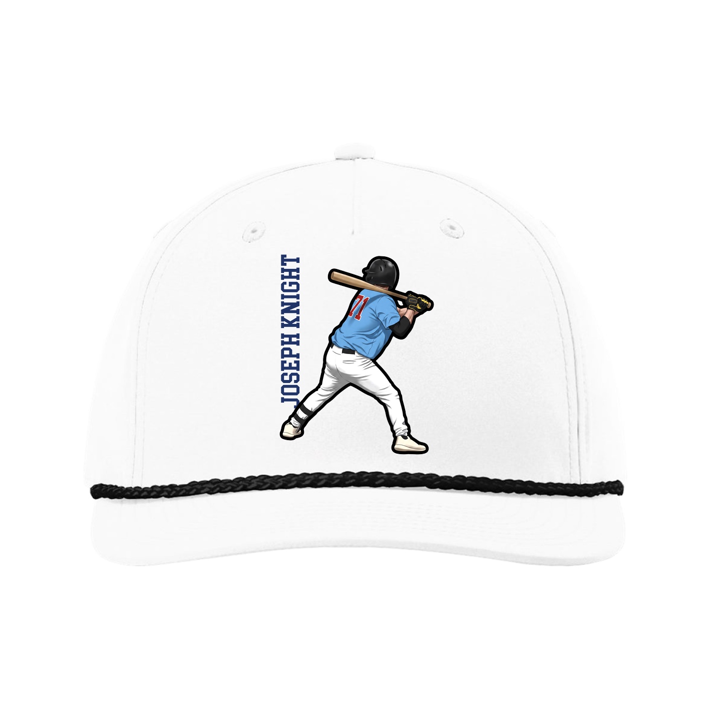 Five-Panel Classic Rope Cap — Name Vertical in White