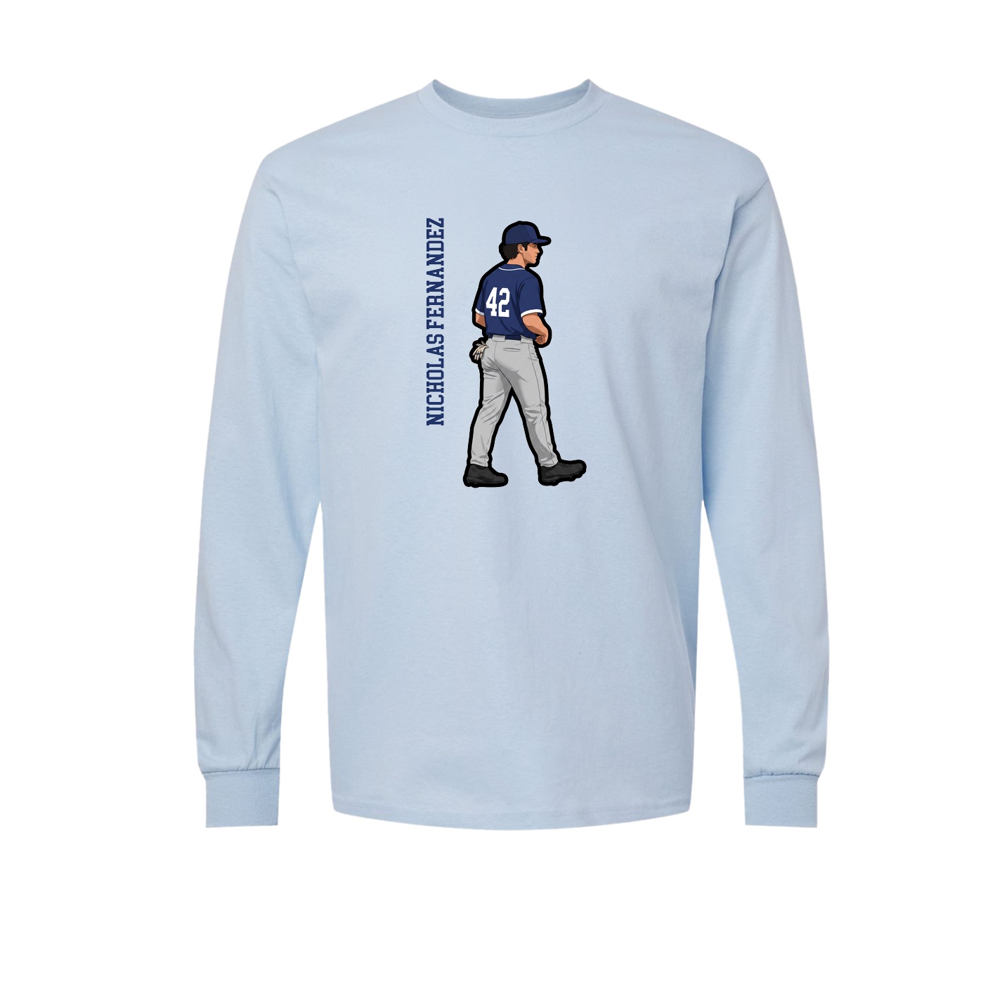 Long Sleeve Tee — Name Vertical in Light Blue