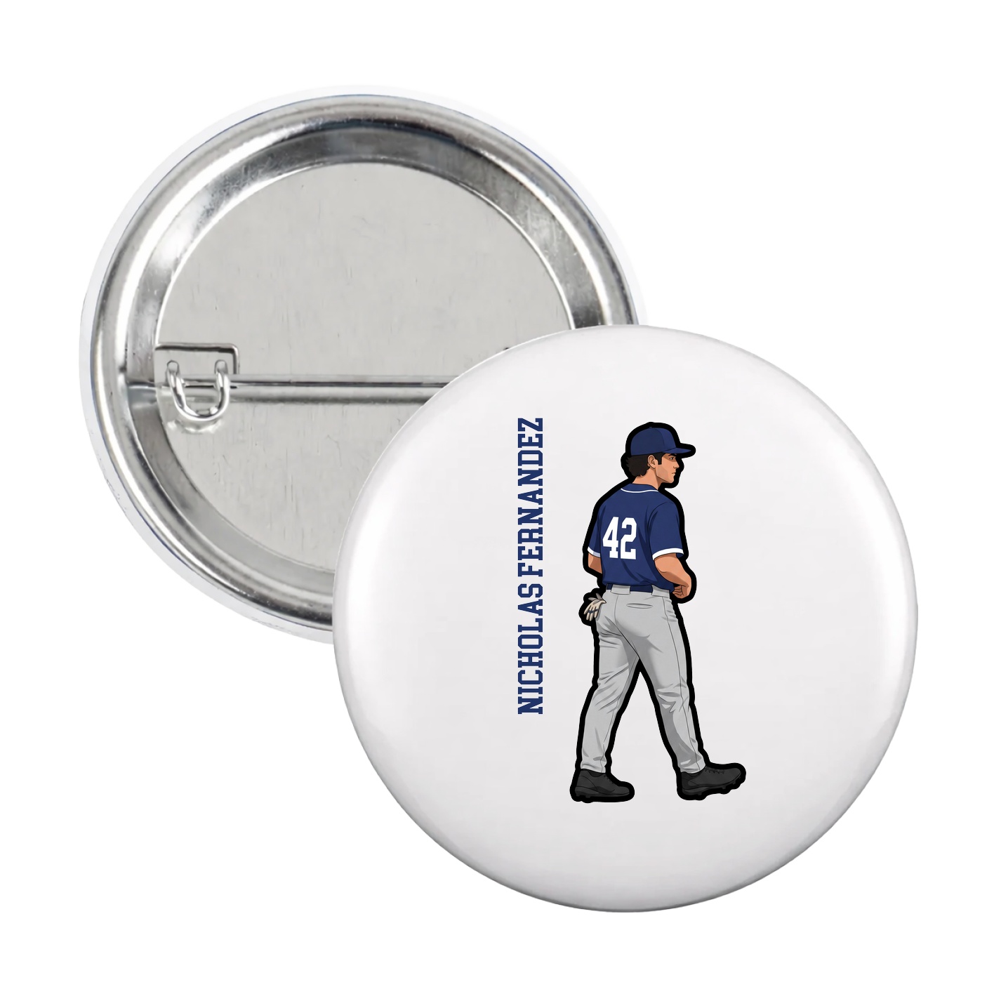 Game Day Button — Name Vertical in White
