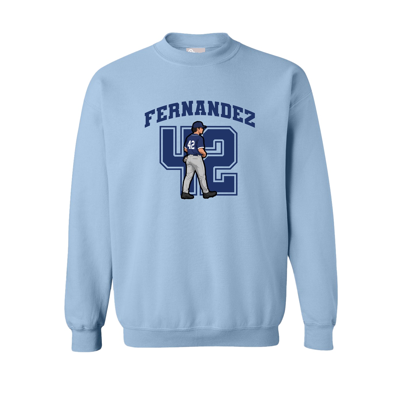 Fleece Crew — Number in Light Blue