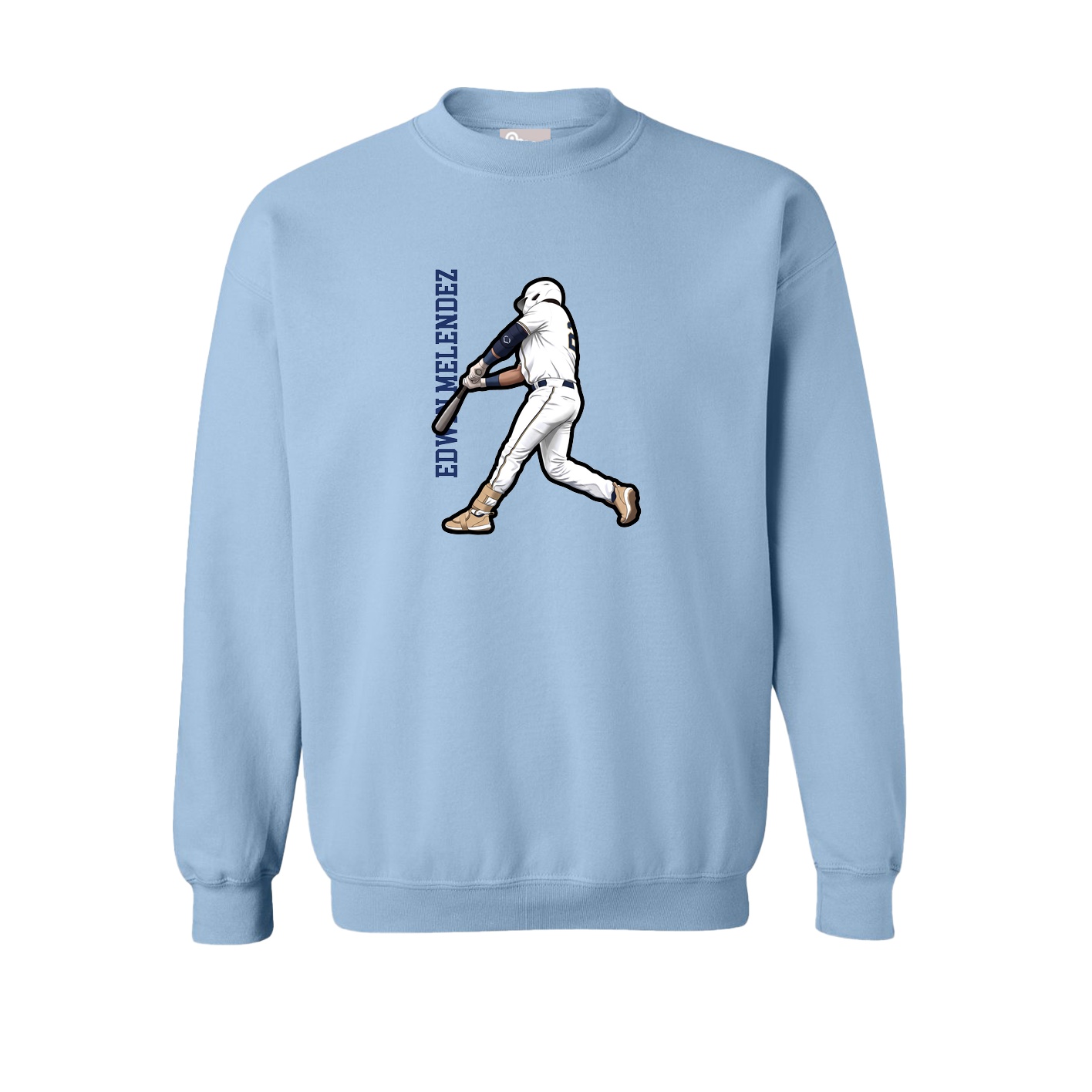 Fleece Crew — Name Vertical in Light Blue