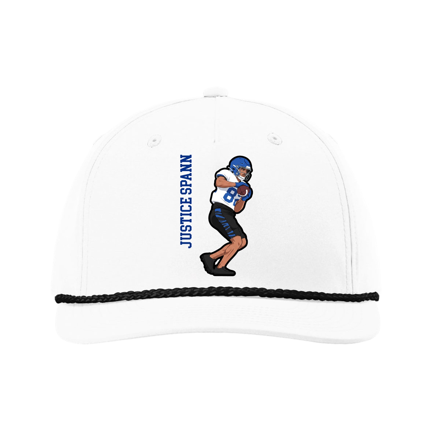 Five-Panel Classic Rope Cap — Name Vertical in White