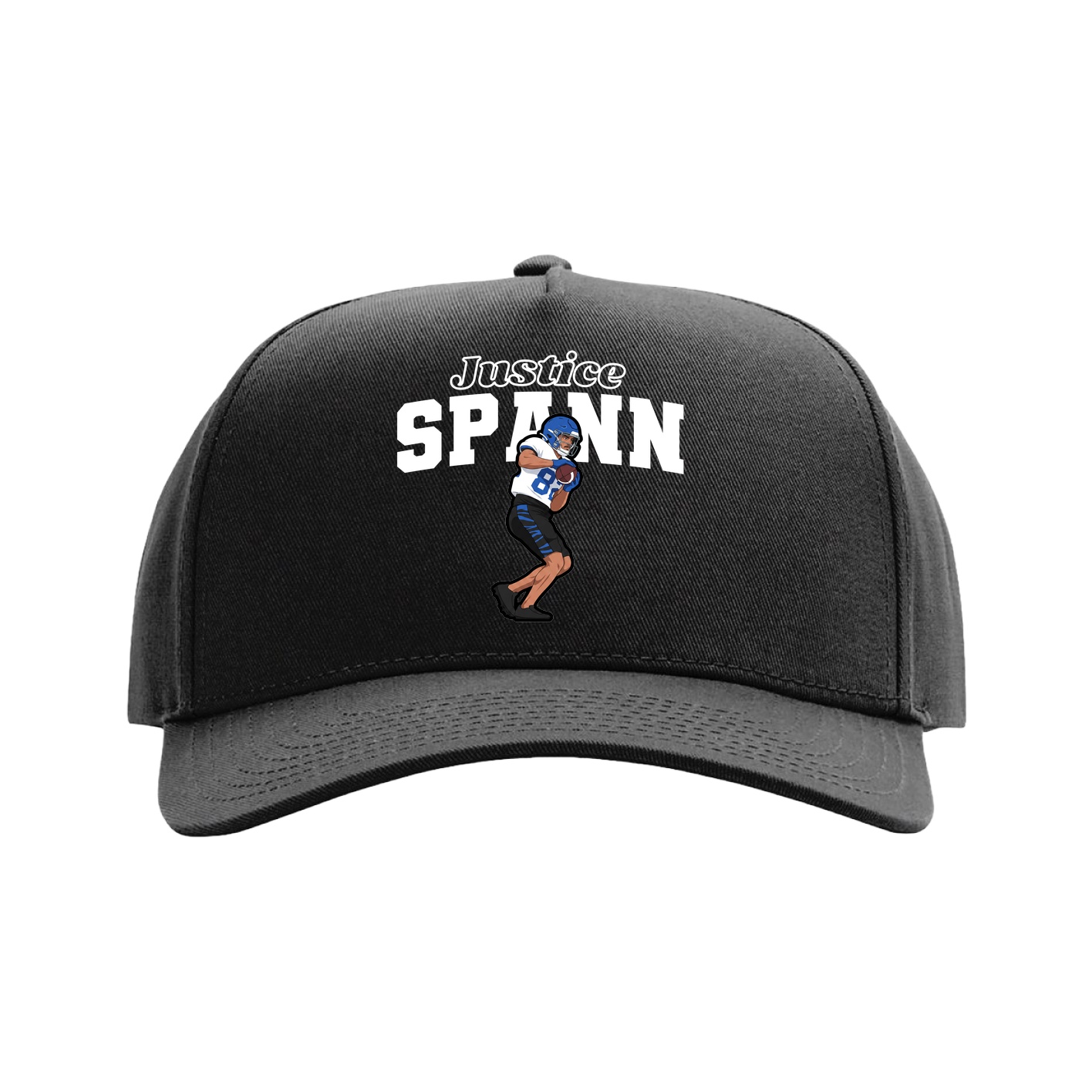 Full Fabric Five-Panel Champ Cap — Name Arch in Black