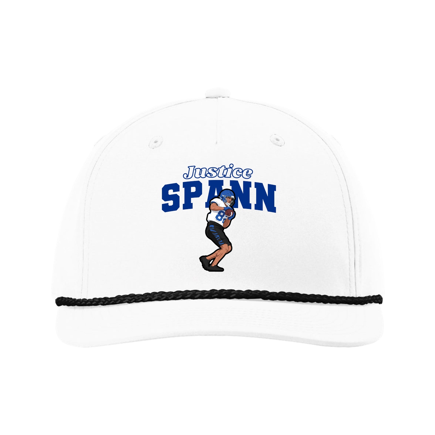 Five-Panel Classic Rope Cap — Name Arch in White
