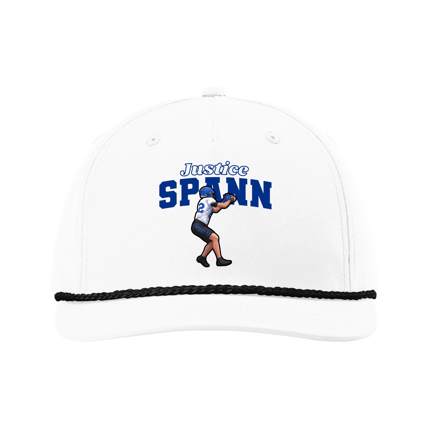 Five-Panel Classic Rope Cap — Name Arch in White