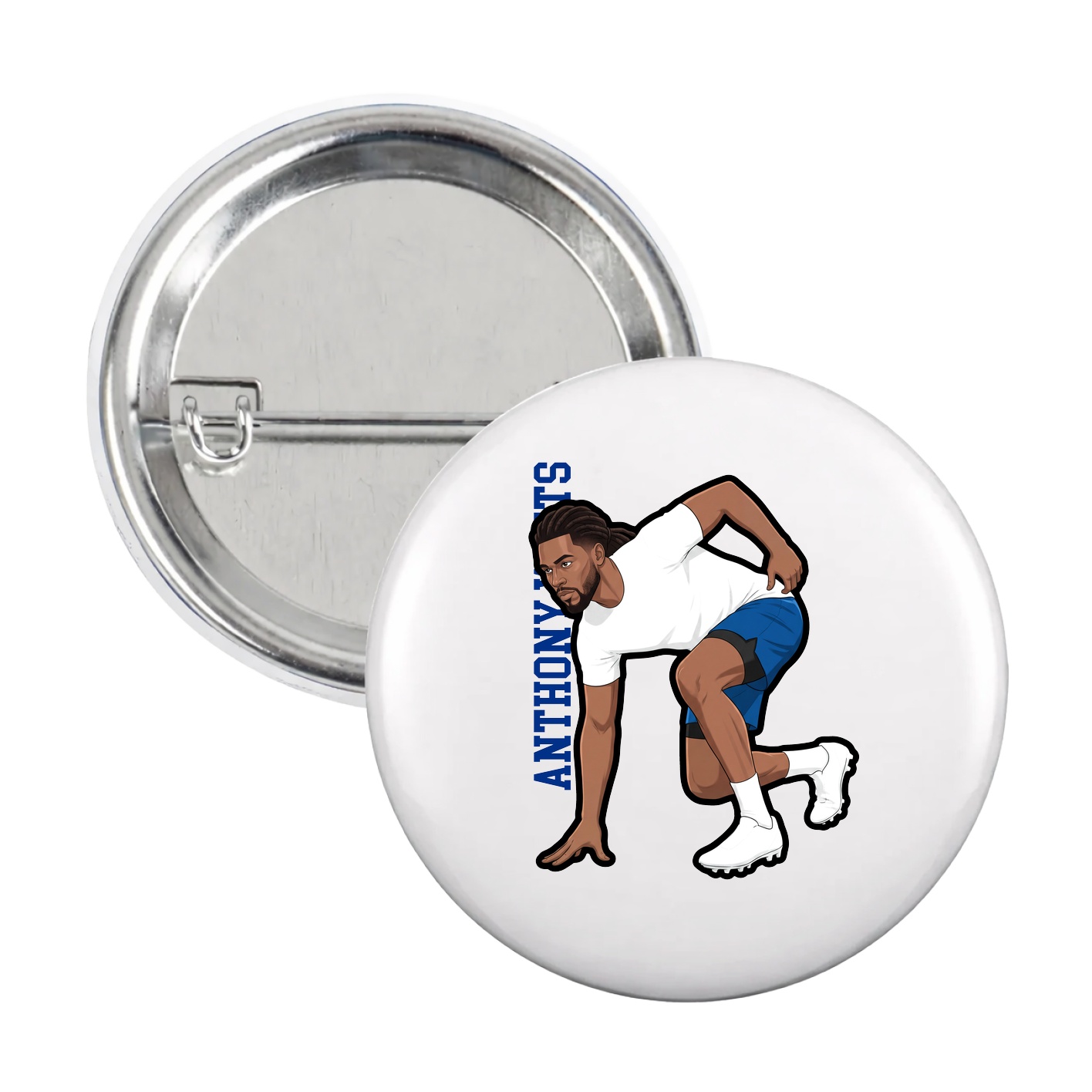 Game Day Button — Name Vertical in White