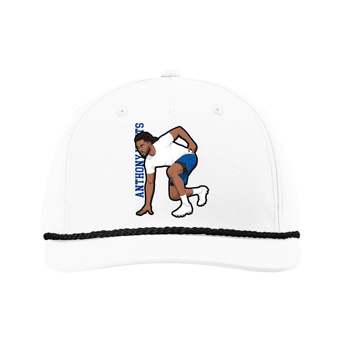 Five-Panel Classic Rope Cap — Name Vertical in White