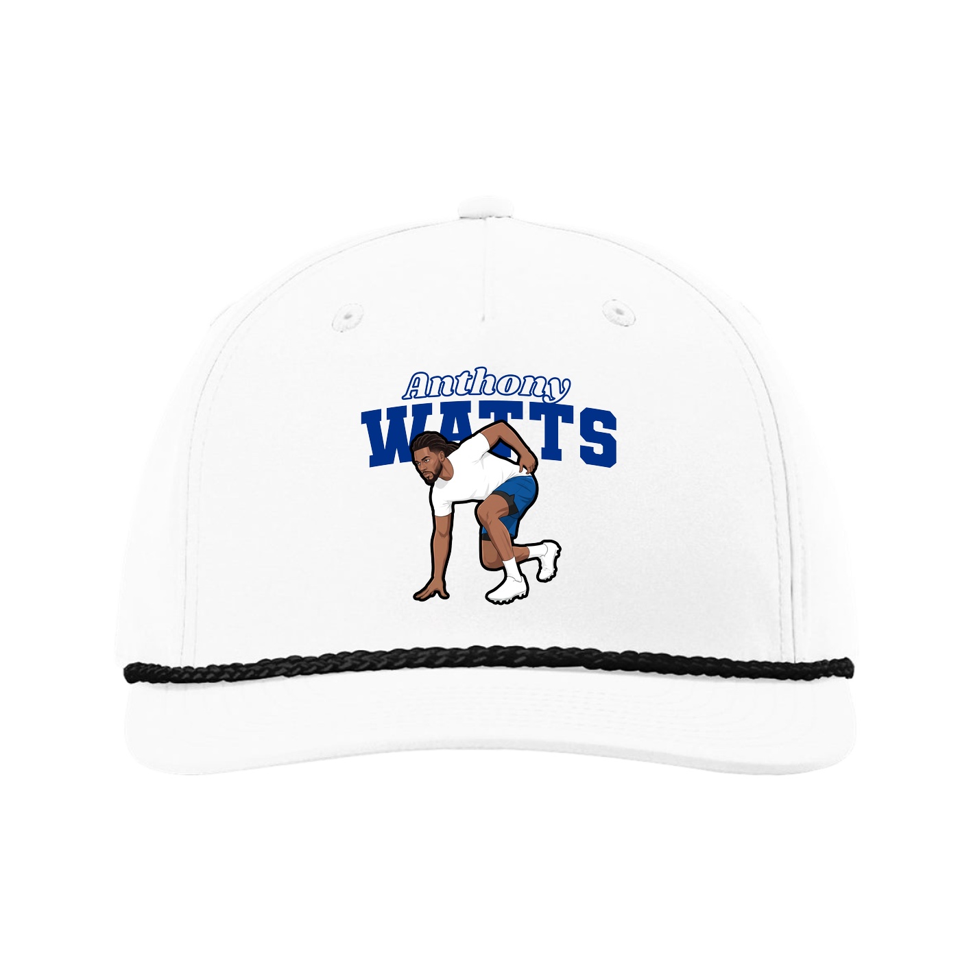 Five-Panel Classic Rope Cap — Name Arch in White