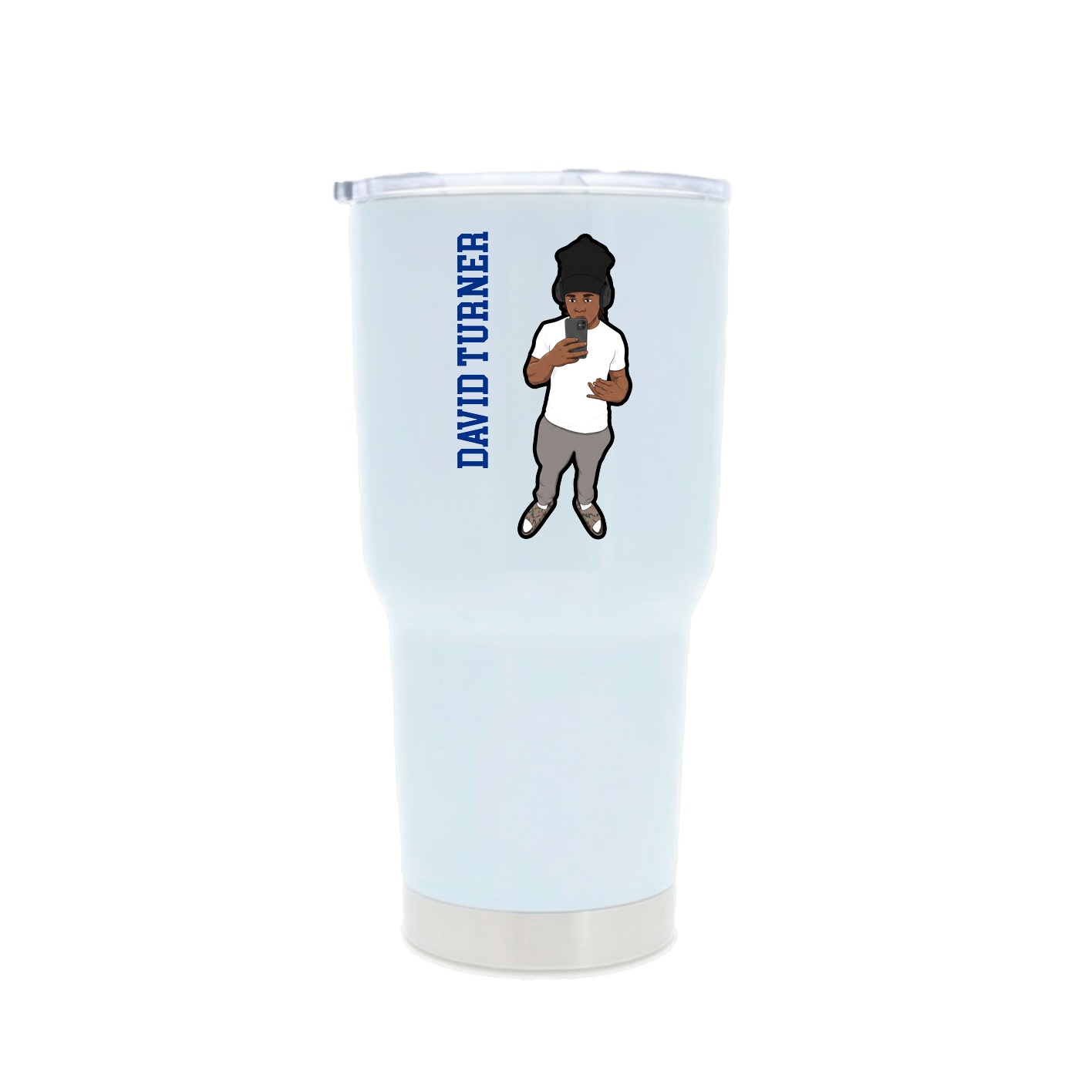 30oz Stainless Steel Tumbler — Name Vertical in White