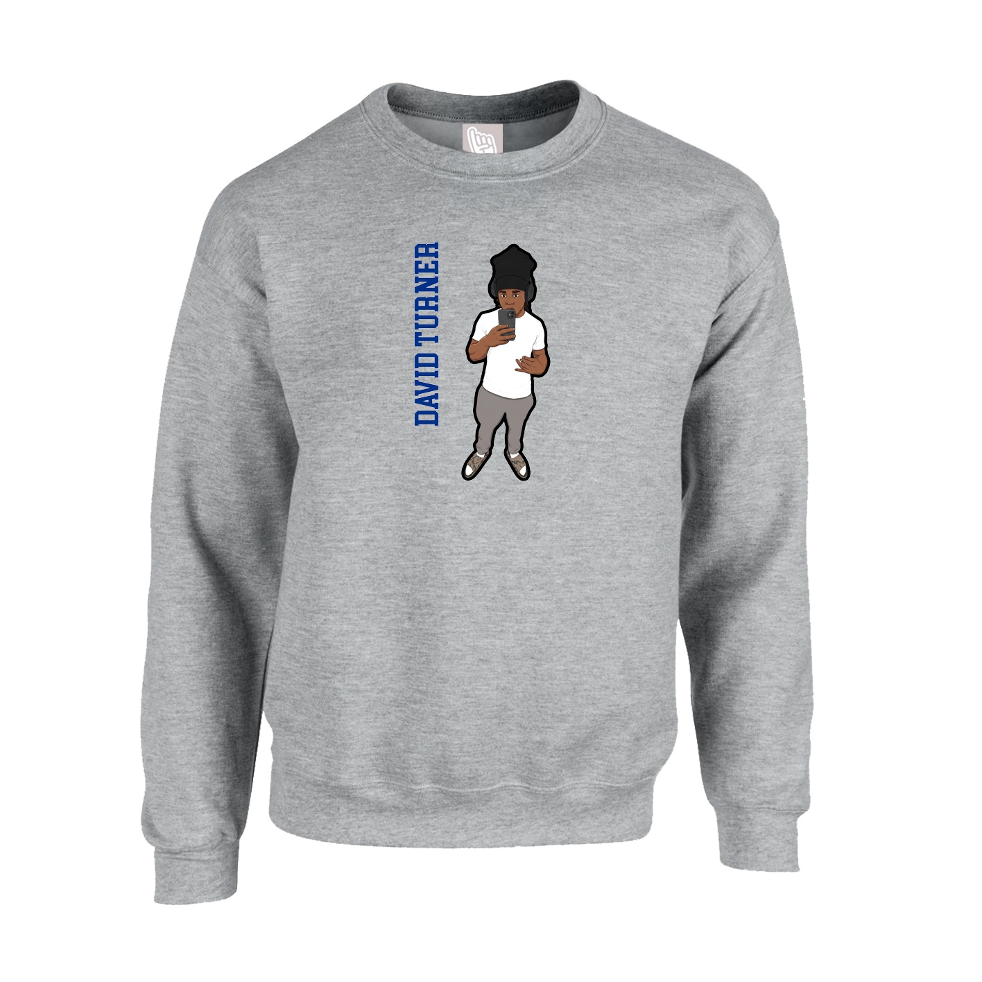 Fleece Crew — Name Vertical in Grey