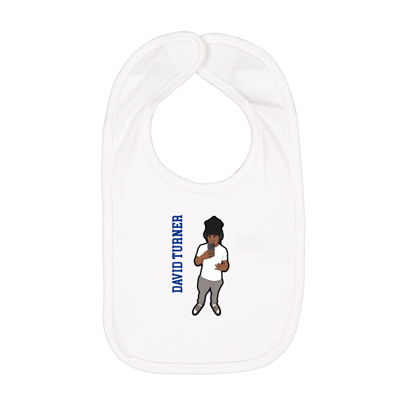Infant Bib — Name Vertical in White