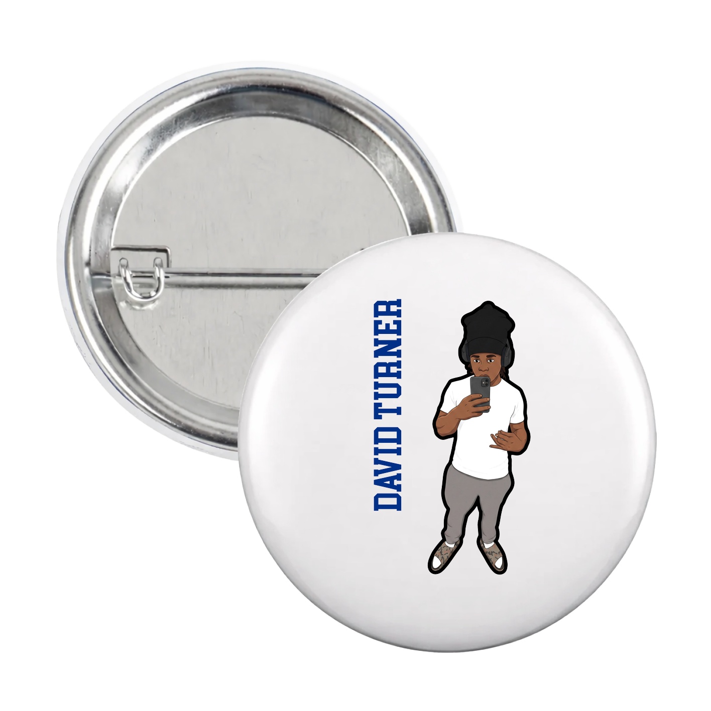 Game Day Button — Name Vertical in White