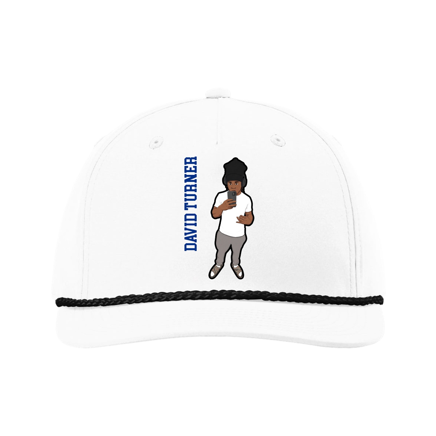 Five-Panel Classic Rope Cap — Name Vertical in White